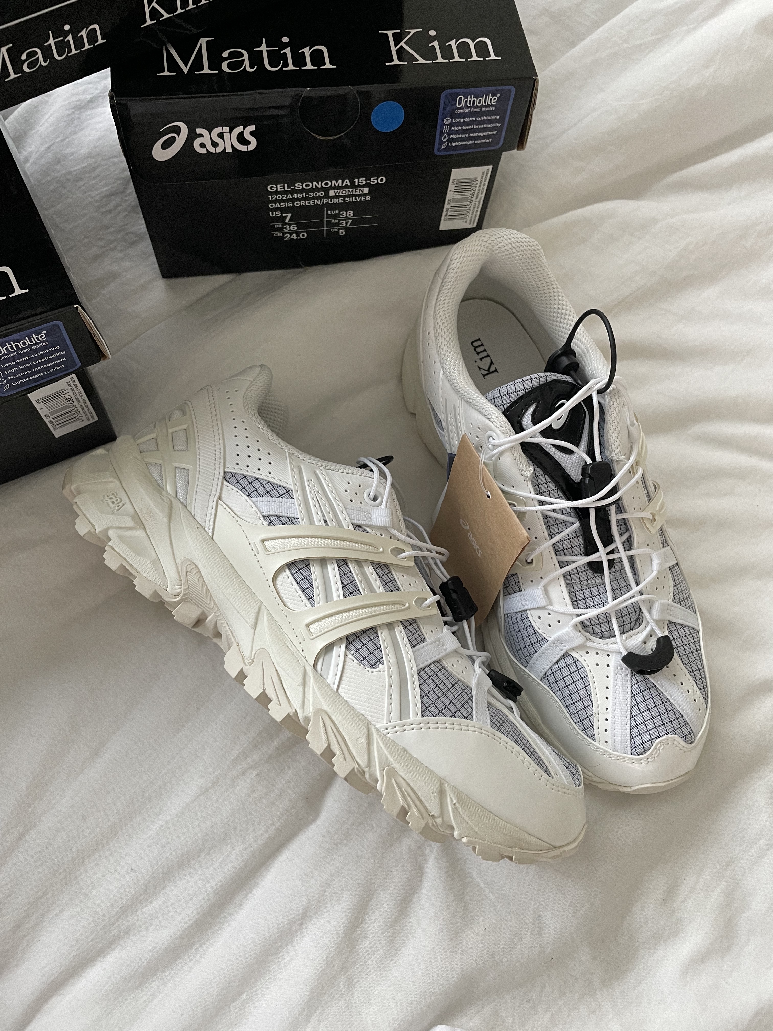 (W) Asics x Matin Kim Gel-Sonoma 15-50 Glacier Grey White, (W) Asics x Matin Kim Gel-Sonoma 15-50 Black Pure Silver 착용 스타일 - 1
