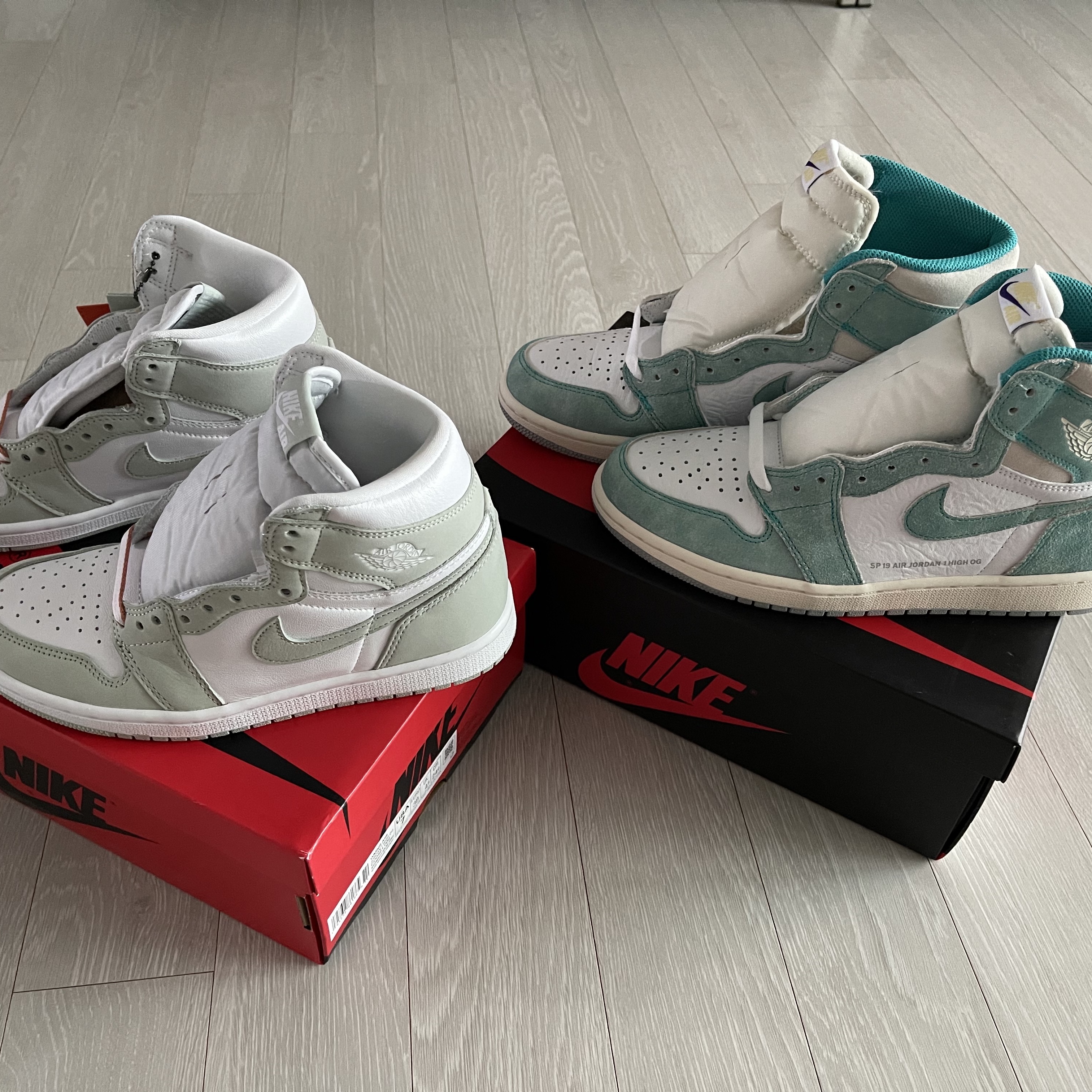 (W) Jordan 1 Retro High OG Seafoam, Jordan 1 Retro High OG Turbo Green 착용 스타일