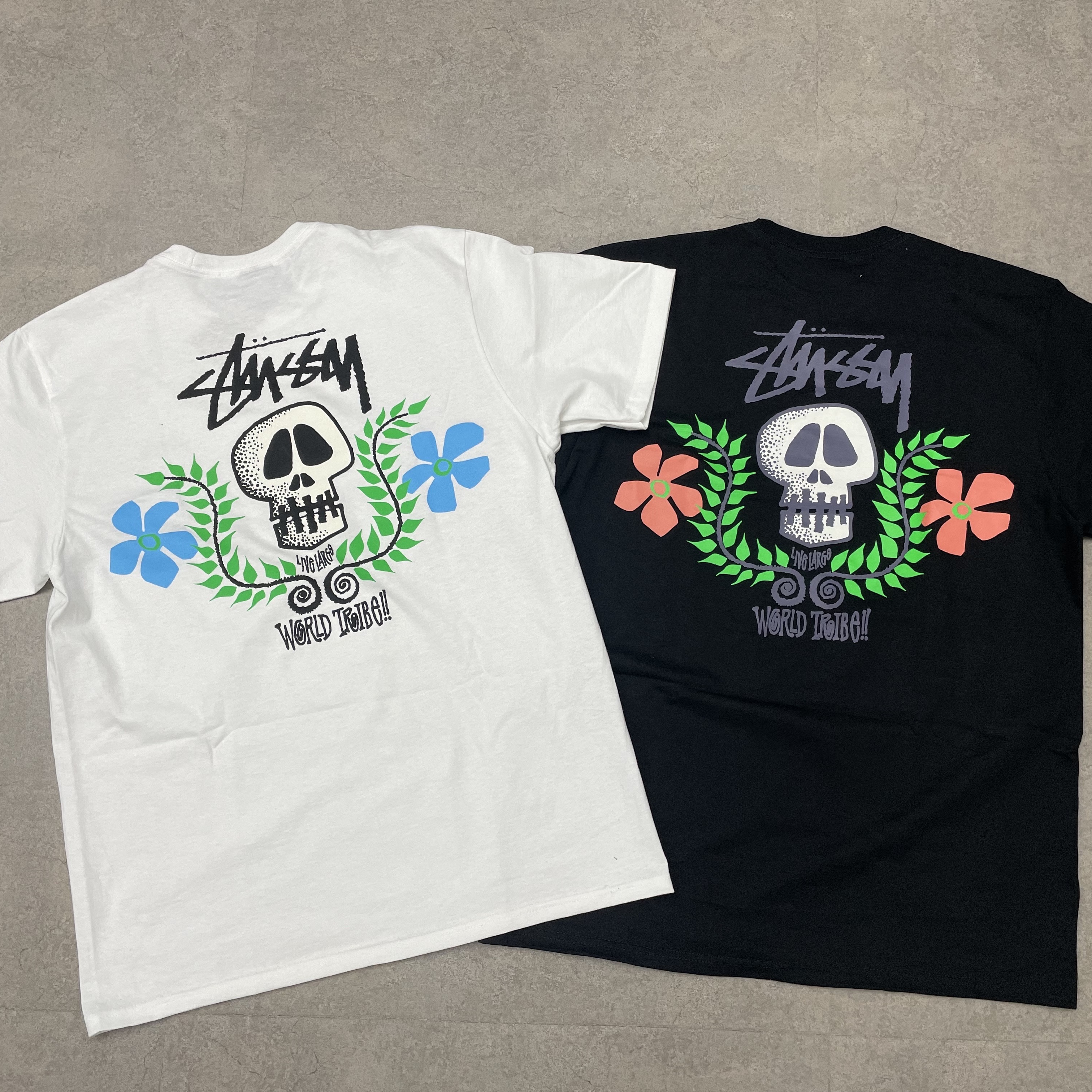 Stussy Skull Crest T-Shirt White, Stussy Skull Crest T-Shirt Black 착용 스타일