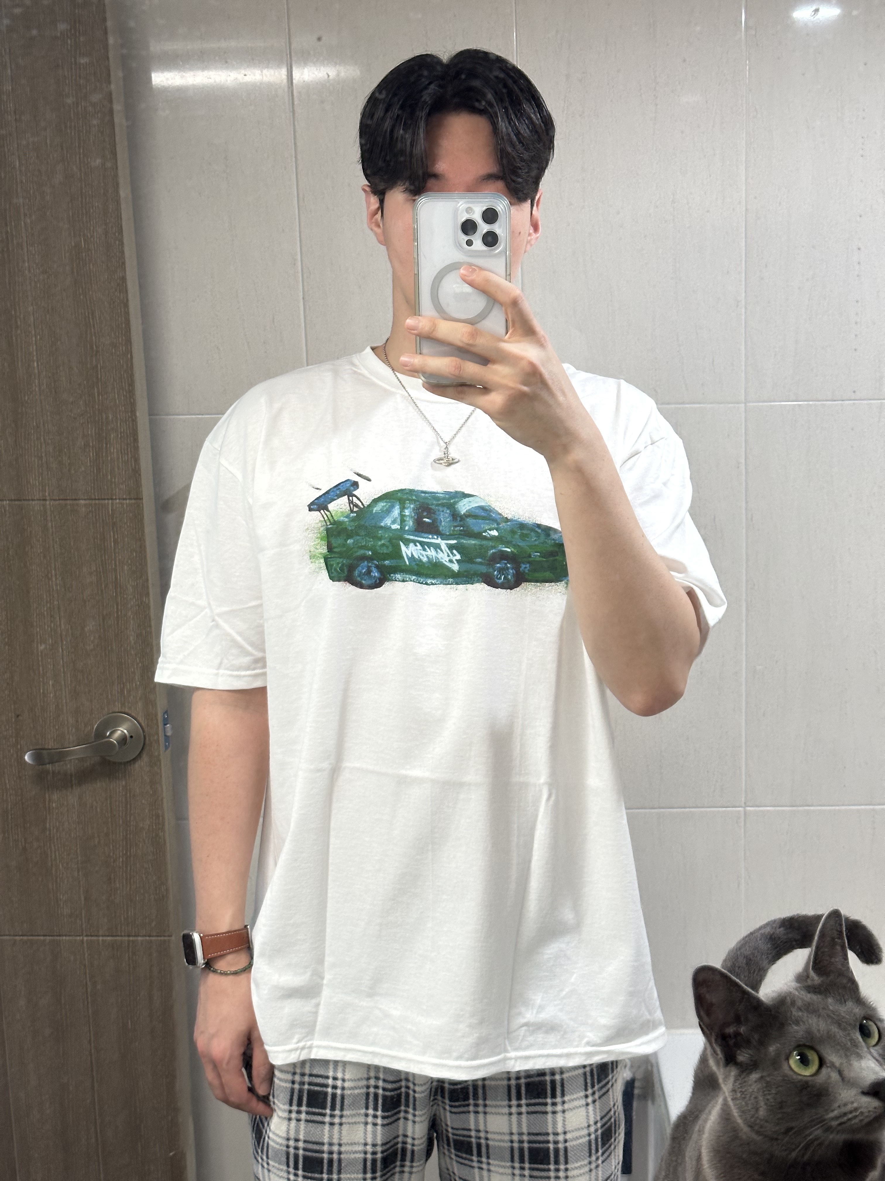 Stussy Race Car T-Shirt White 착용 스타일 - 1