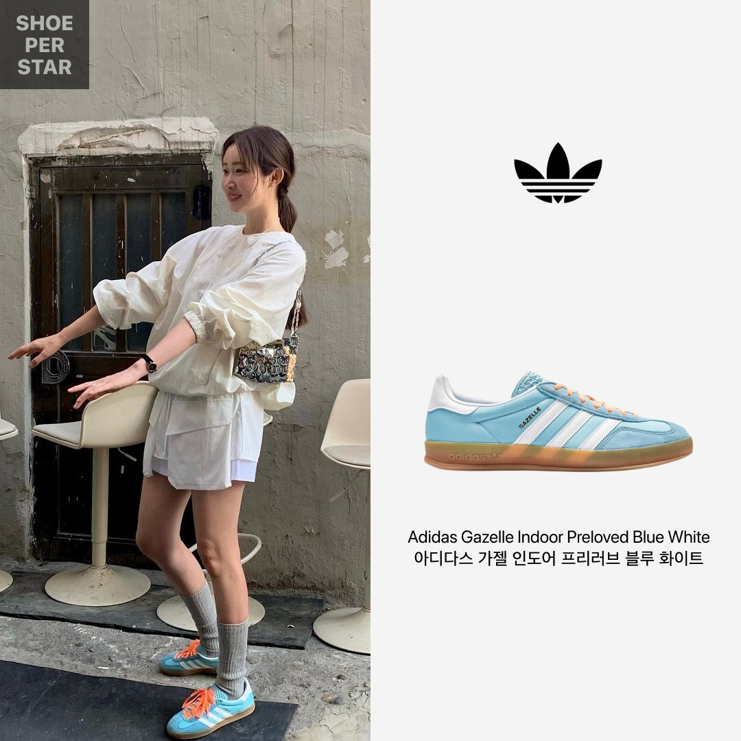 Adidas Gazelle Indoor Preloved Blue White 착용 스타일 - 1
