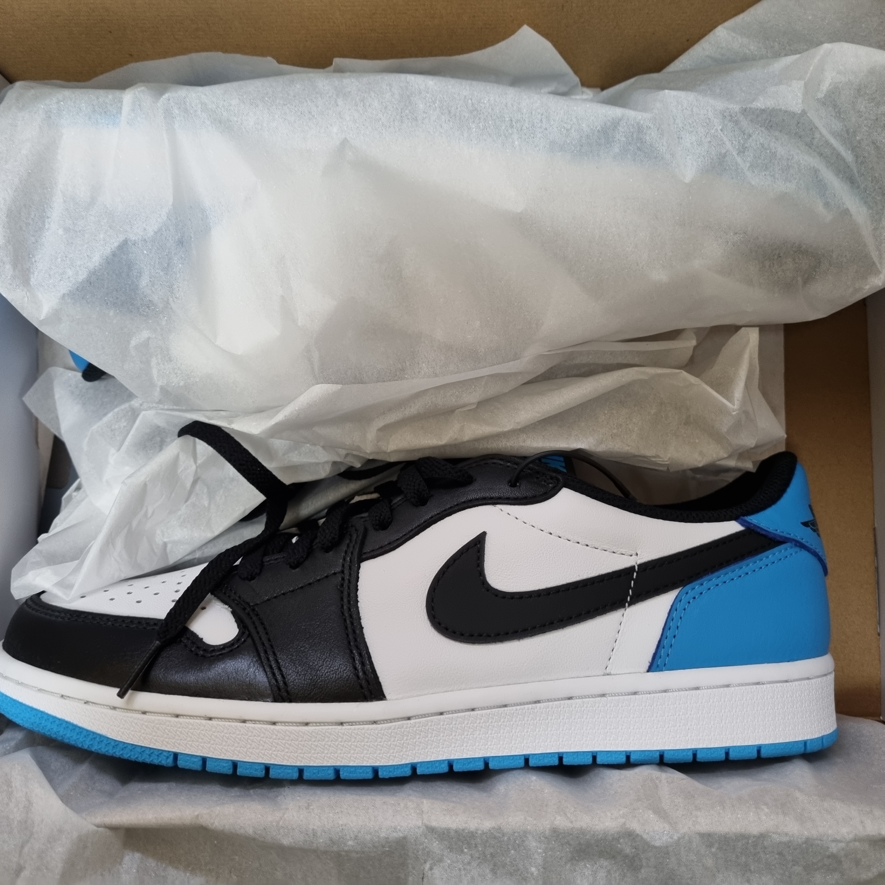 Jordan 1 Retro Low OG Black and Dark Powder Blue 착용 스타일