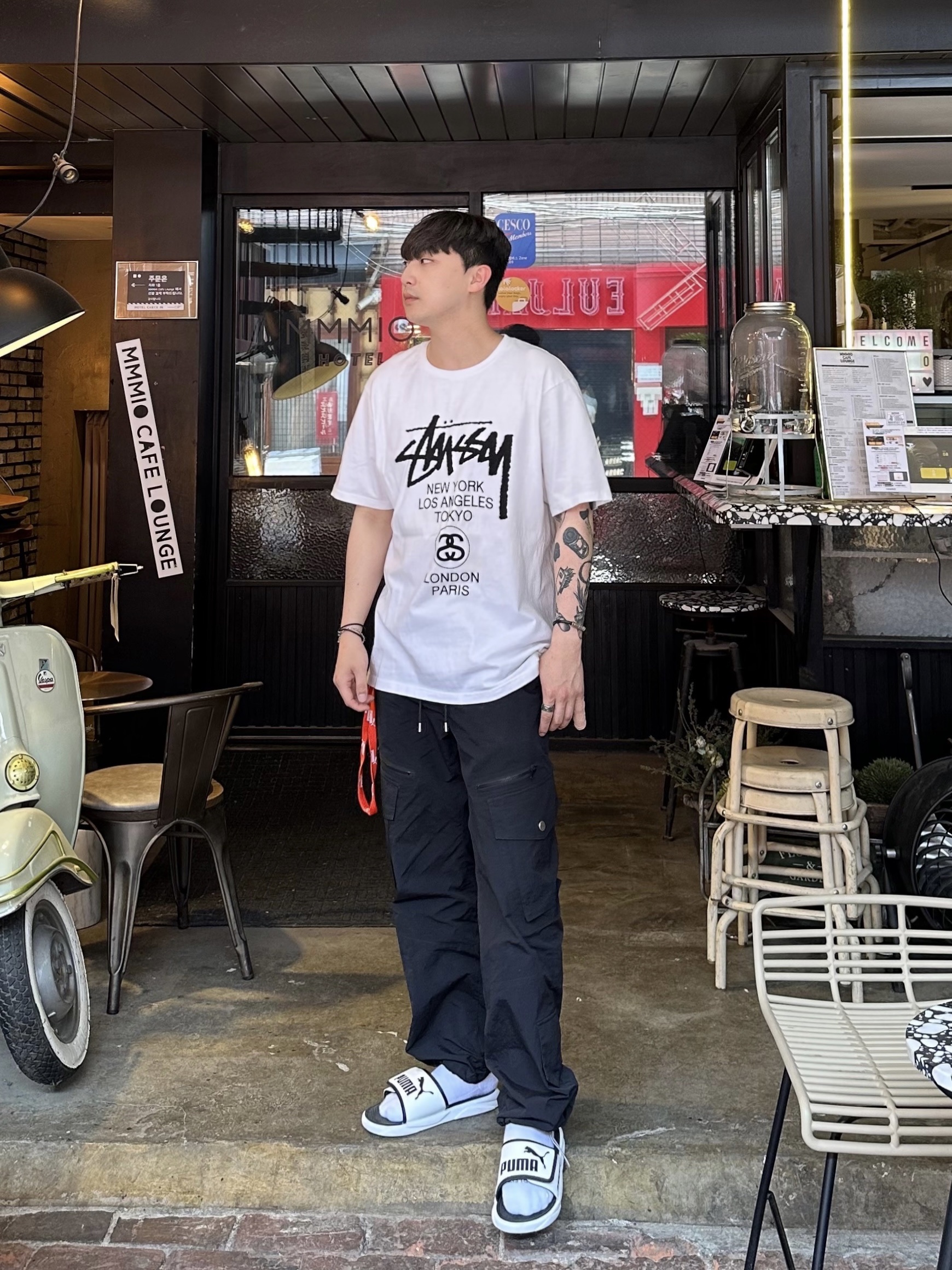 Stussy World Tour T-Shirt White 착용 스타일