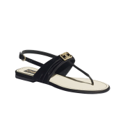 (W) Chanel Sandals Satin Metal Strass & Black