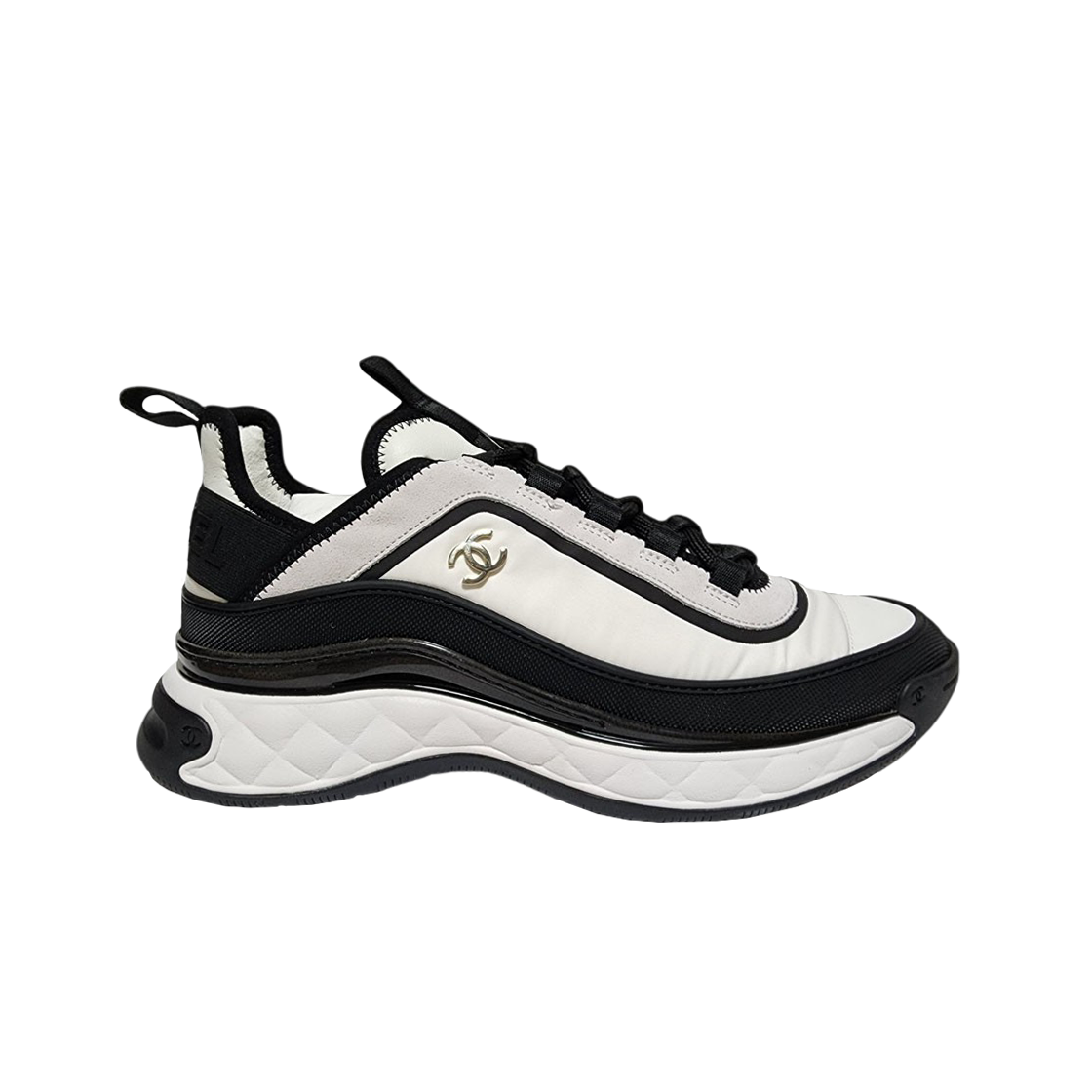 샤넬 믹스드 파이버 스니커즈 패브릭 스웨이드 카프스킨 & 화이트 블랙(Chanel Mixed Fibers Sneakers Fabric Suede Calfskin & White Black) - 1