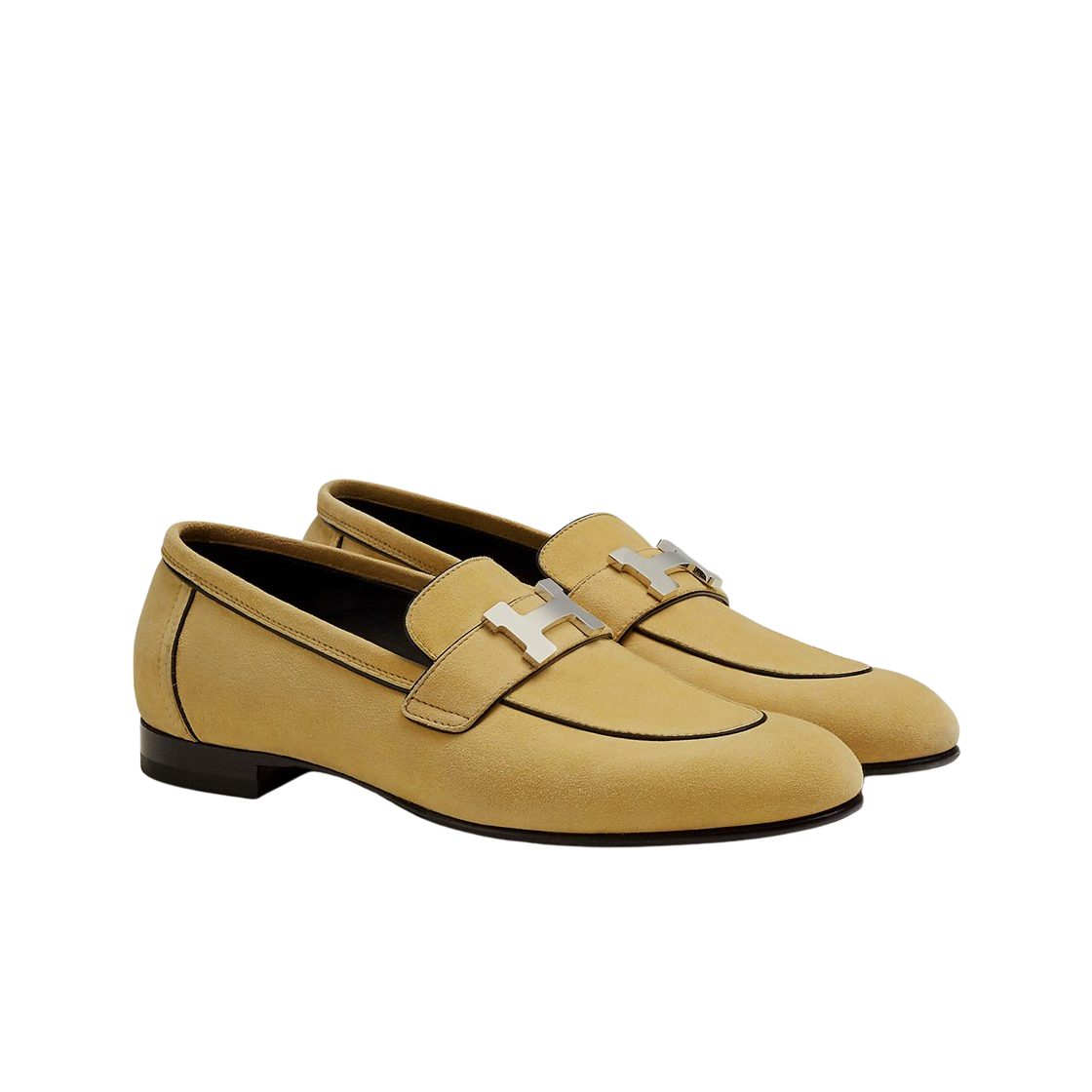 (W) 에르메스 파리 로퍼 스웨이드 고트스킨 & 팔라듐 하드웨어 베쥬 크린 누아((W) Hermes Paris Loafers Suede Goatskin & Palladium Beige Crin Noir) - 2