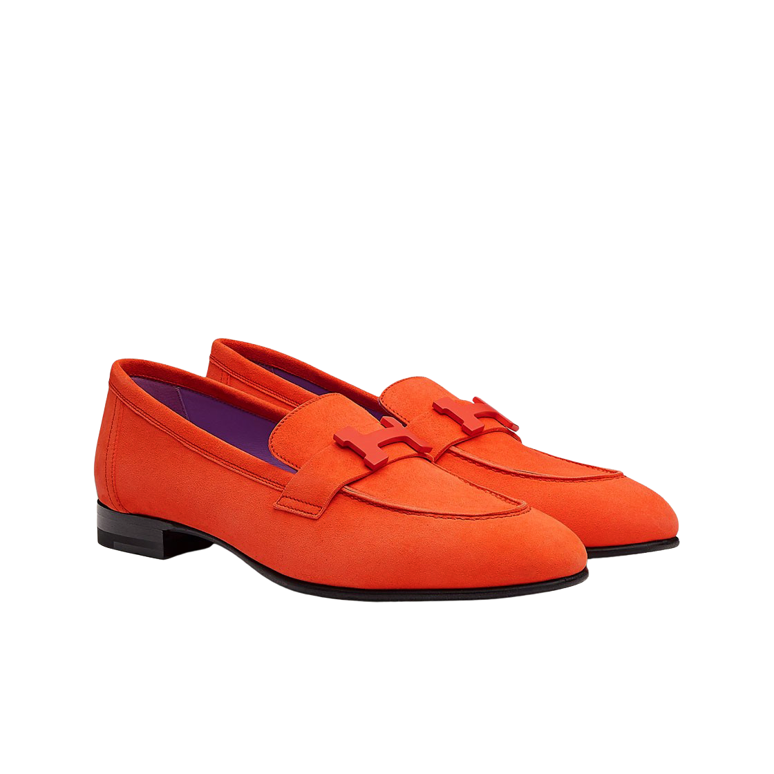 (W) 에르메스 파리 로퍼 스웨이드 고트스킨 & 매트 메탈 하드웨어 로즈 소르베((W) Hermes Paris Loafers Suede Goatskin & Matte Metal Rose Sorbet) - 2