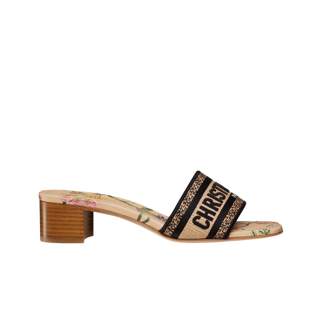 (W) 디올 디웨이 뮬 힐 디올 쁘띠 플레르 모티프 라피아 자수 베이지 멀티컬러((W) Dior Dway Mule Heel Raffia Embroidered with Dior Petites Fleurs Motif Beige Multicolor) - 1