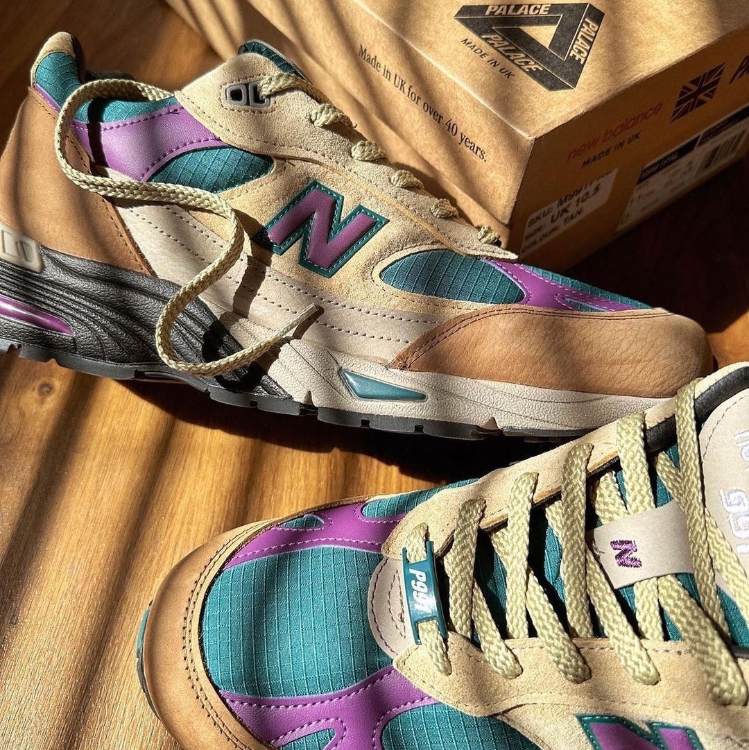 New Balance x Palace 991 Made in UK Teal Brown 착용 스타일 - 5