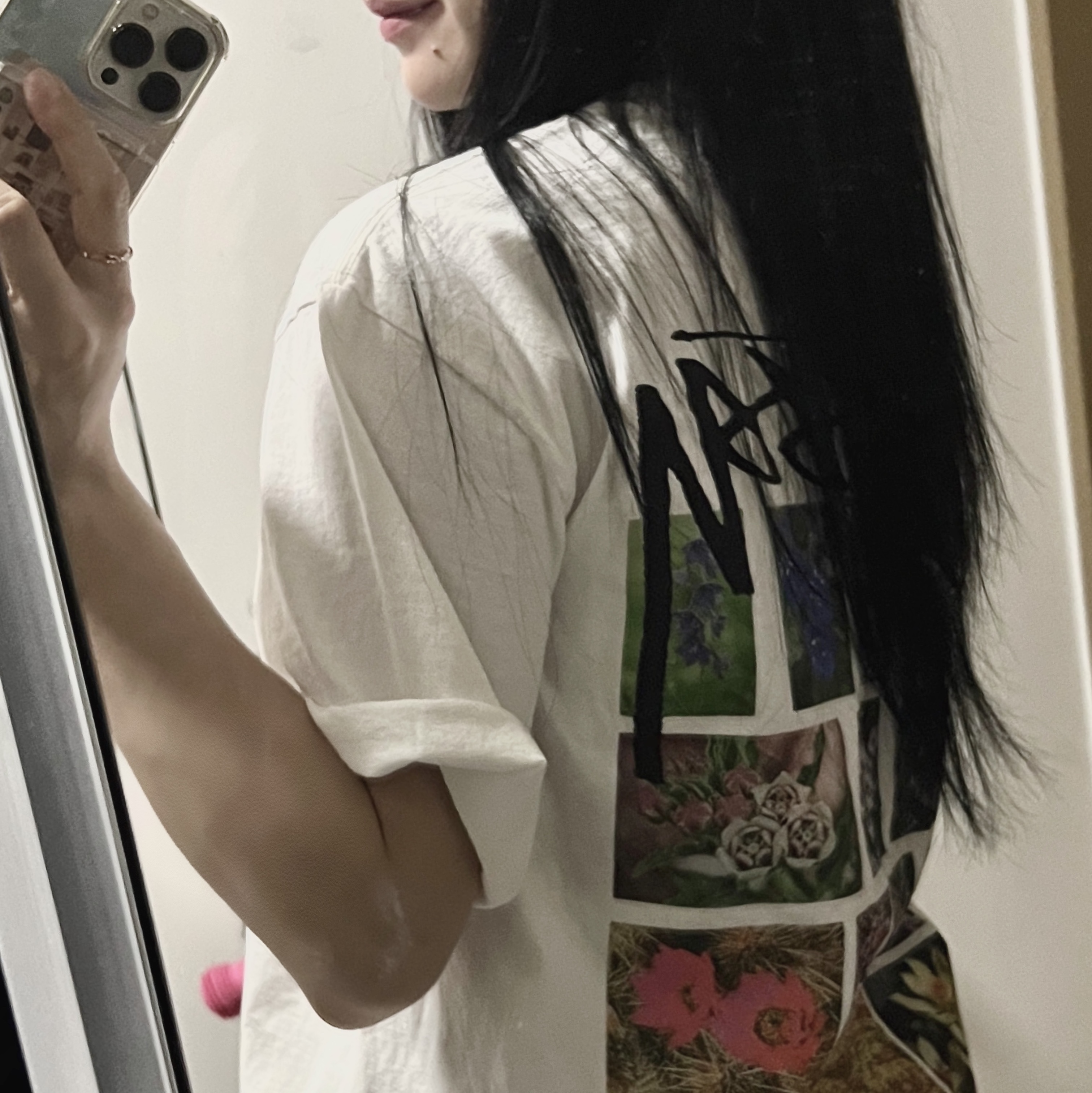 Stussy Flower Grid Pigment Dyed T-Shirt Natural 착용 스타일 - 2