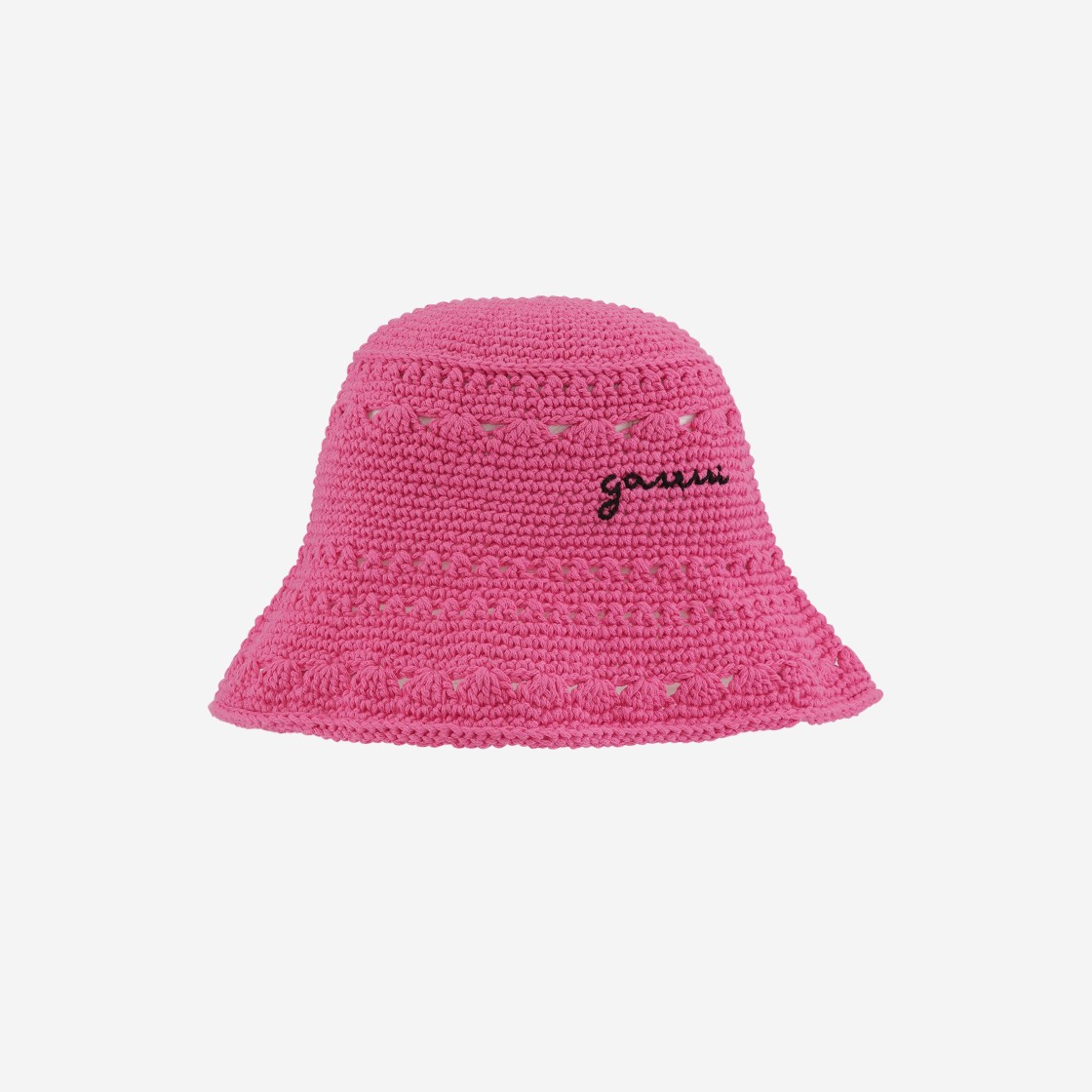 (W) Ganni Crochet Bucket Hat Shocking Pink 상세 이미지 1