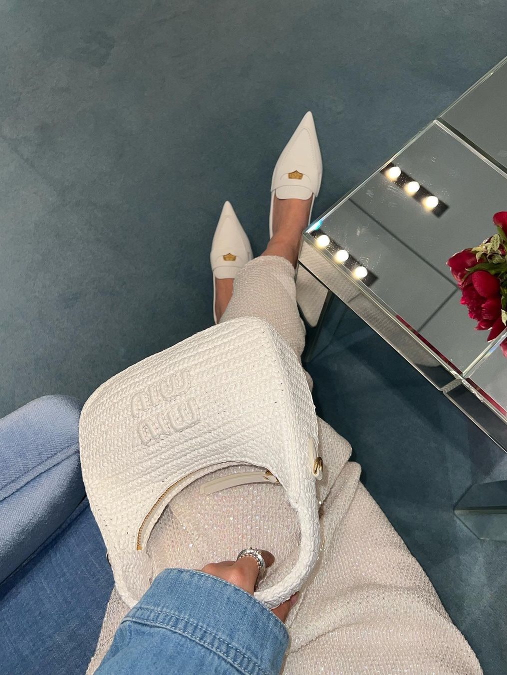 (W) Miu Miu Leather Penny Loafers White 착용 스타일