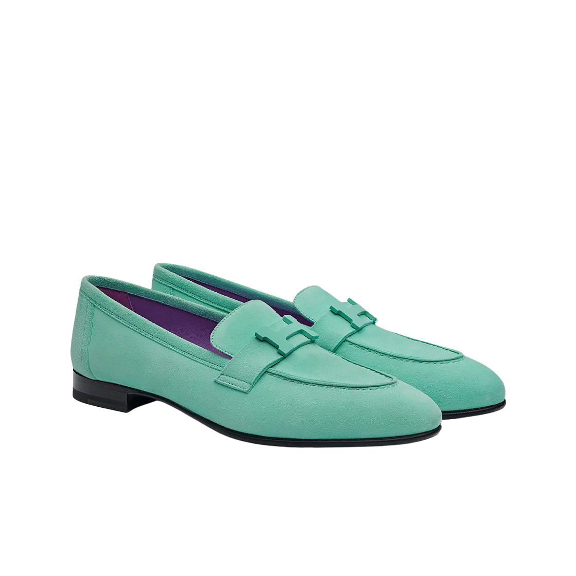 (W) 에르메스 파리 로퍼 스웨이드 고트스킨 & 매트 메탈 하드웨어 베르 엠브룬((W) Hermes Paris Loafers Suede Goatskin & Matte Metal Vert Embrun) - 2