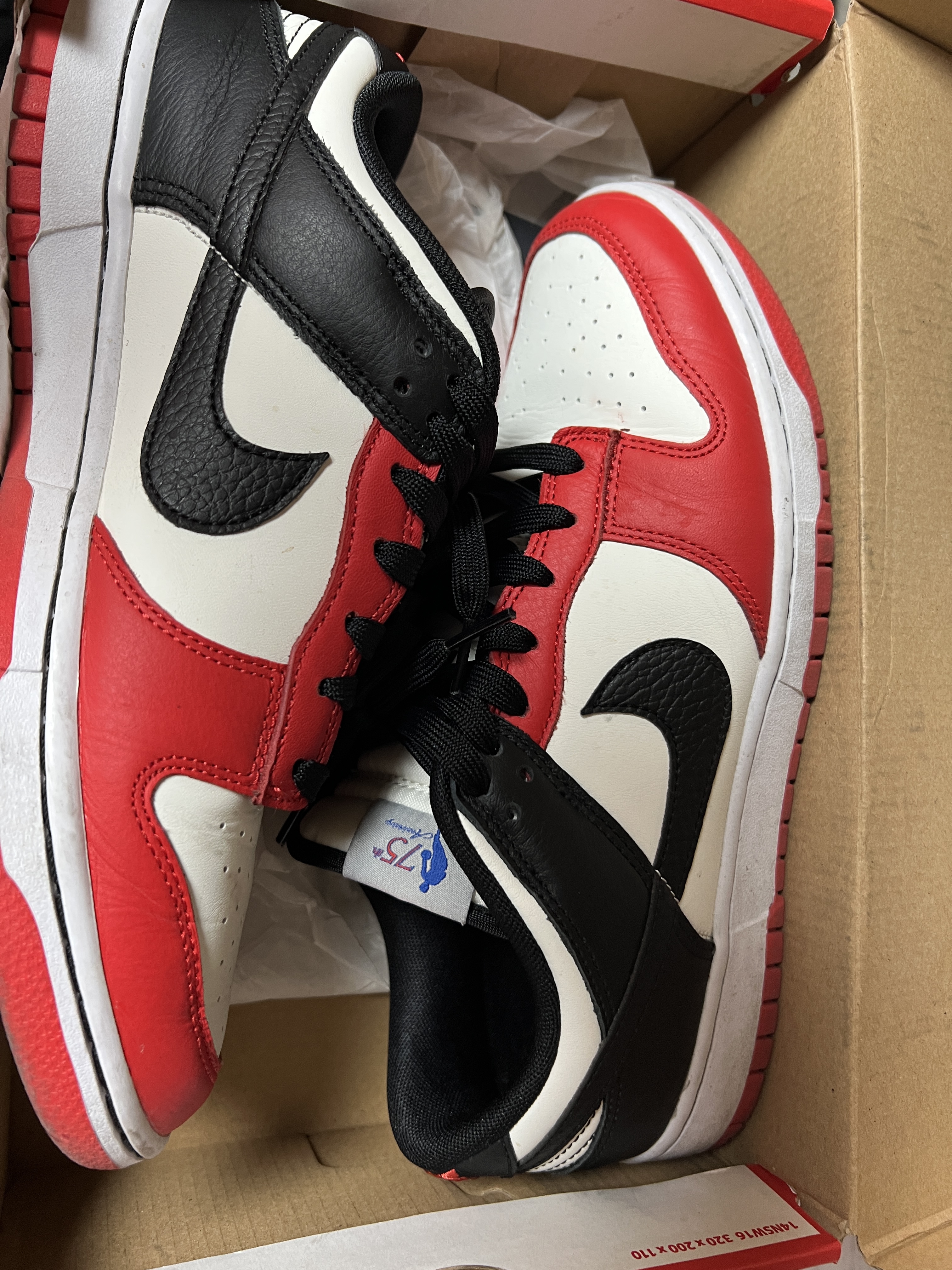 Nike x NBA Dunk Low Retro EMB Black and Chile Red 착용 스타일