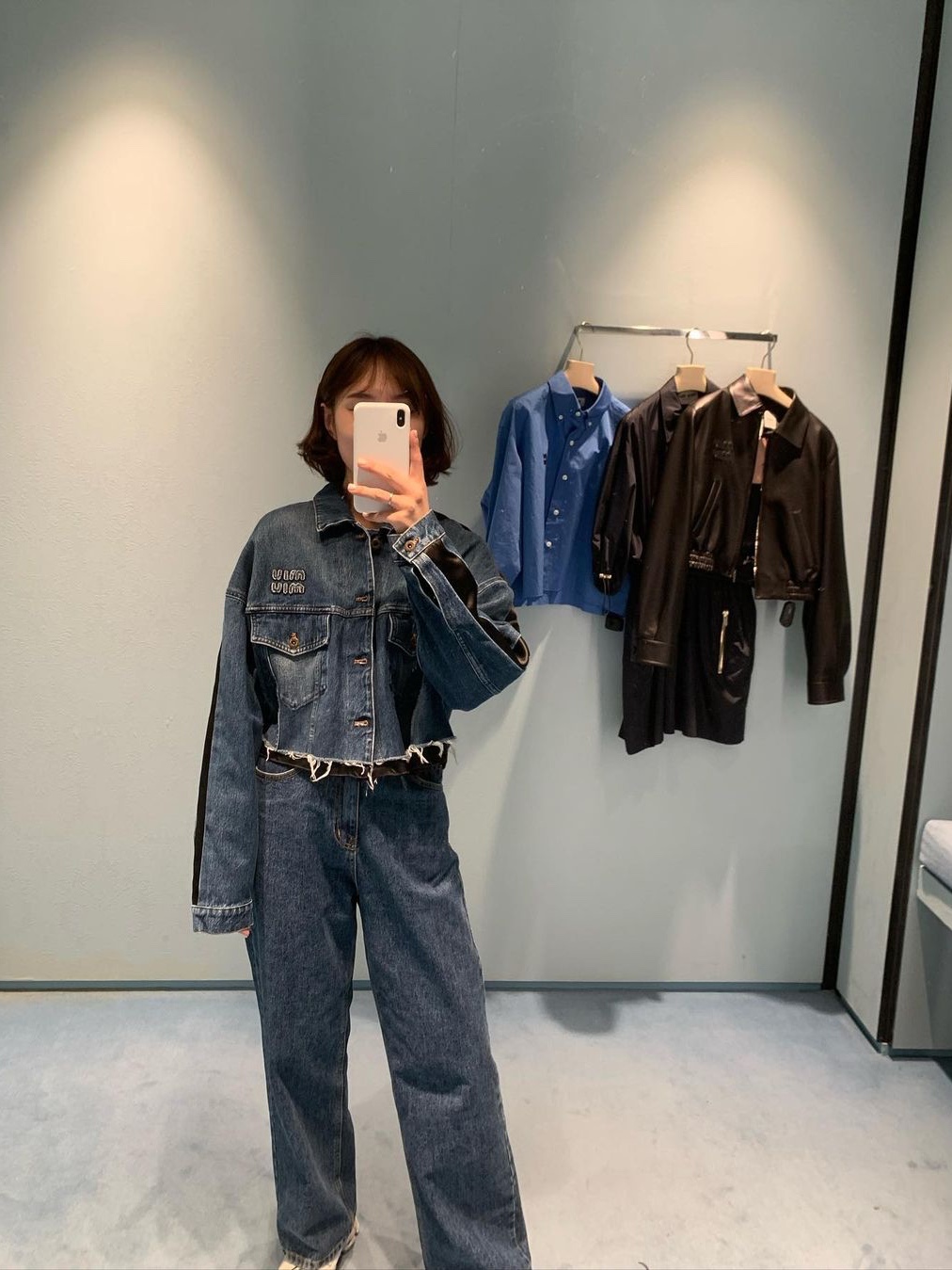(W) Miu Miu Denim Blouson Blue, (W) Miu Miu Denim Blouson Jacket Blue 착용 스타일