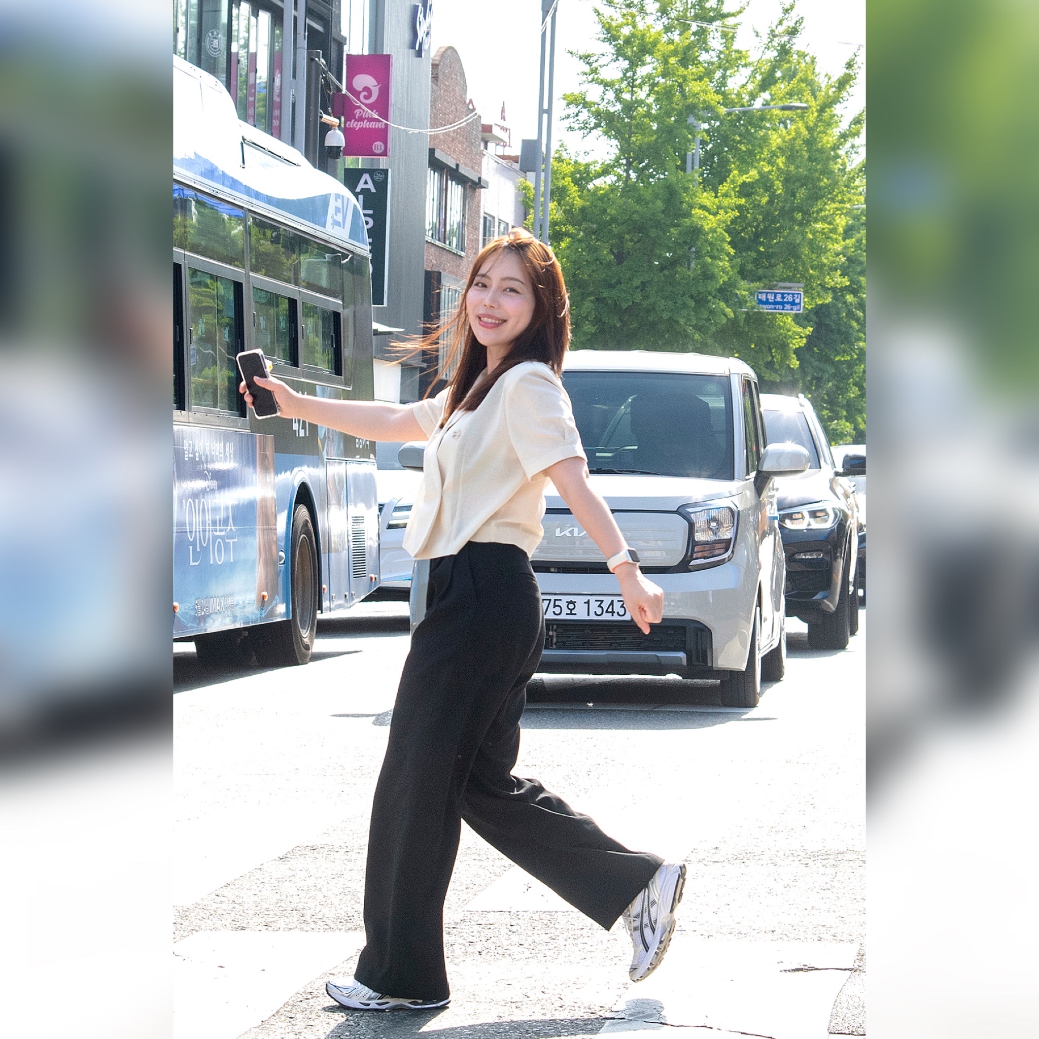 (W) 아식스 젤 카야노 14 화이트 미드나잇 착용 스타일