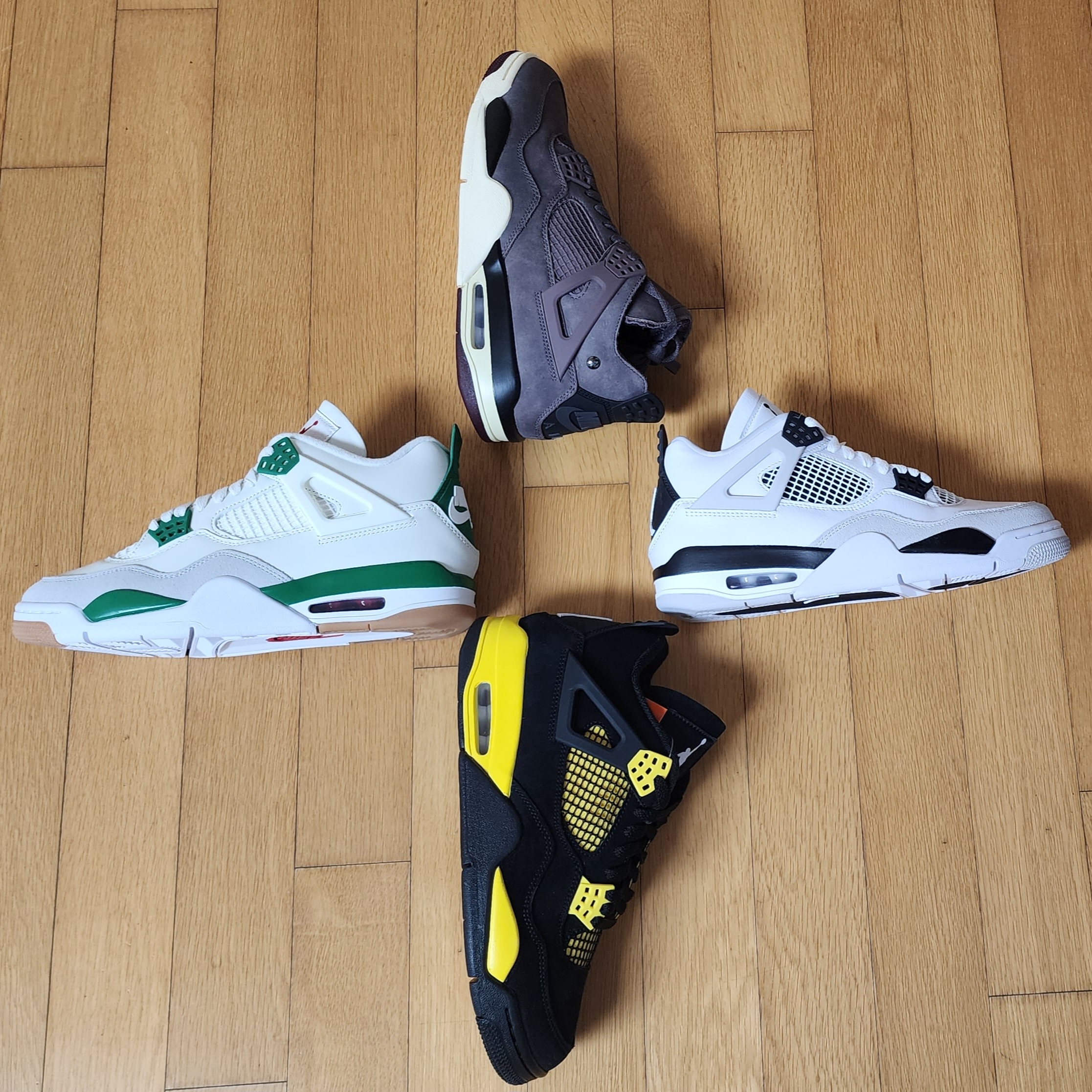 Jordan 4 Retro Thunder 2023, Jordan 4 x Nike SB Retro SP Pine Green 착용 스타일