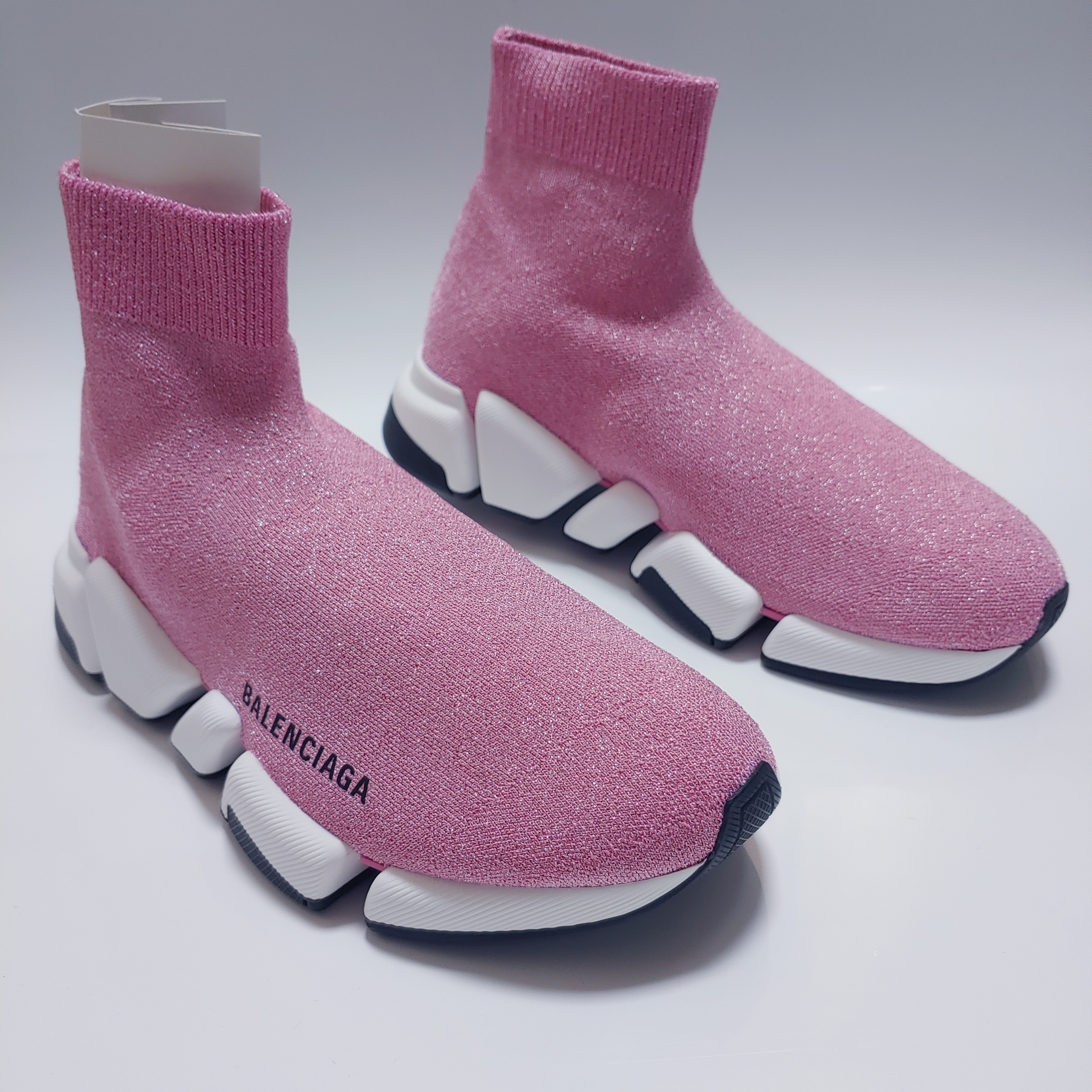(W) Balenciaga Speed 2.0 Trainer Pink White 착용 스타일 - 2