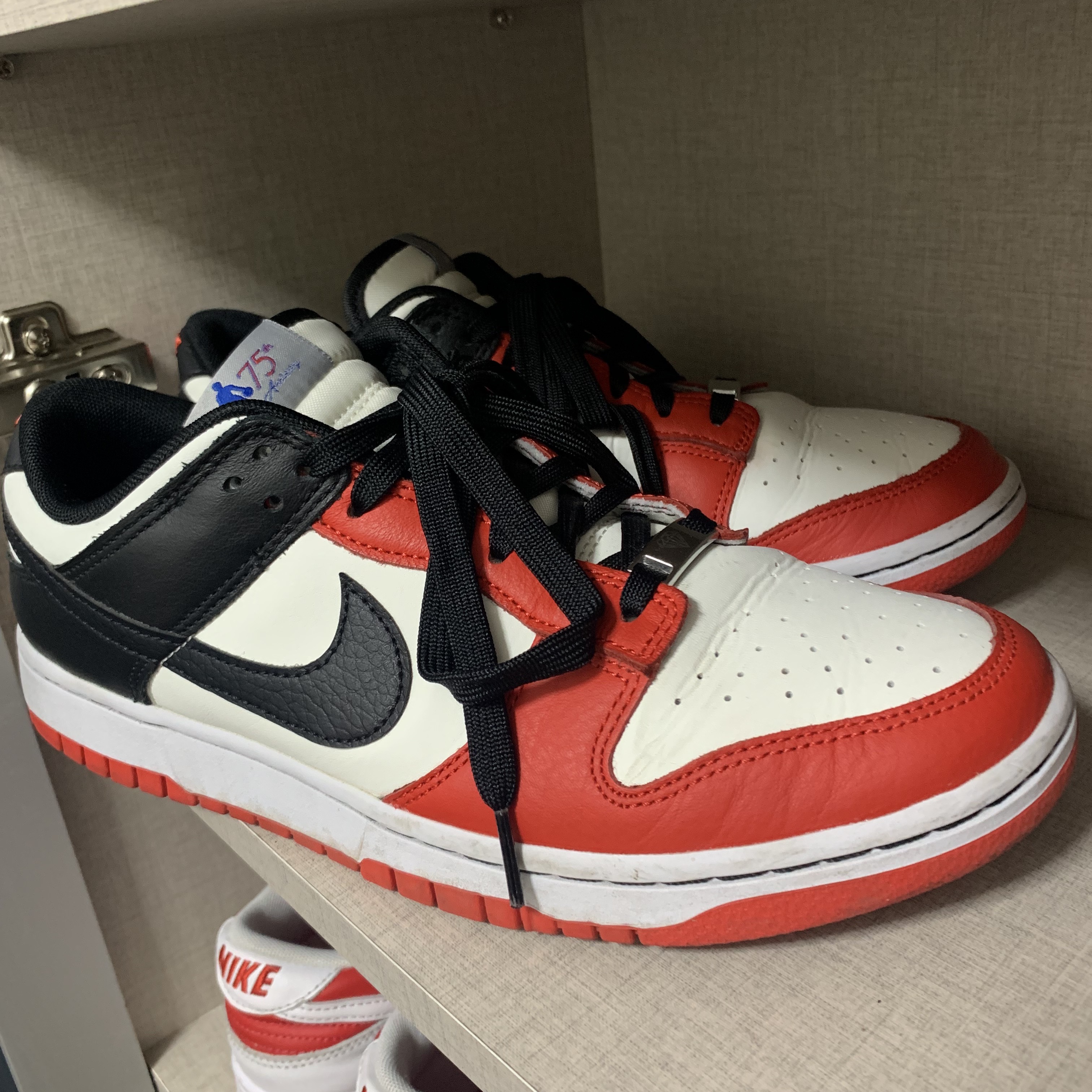 Nike x NBA Dunk Low Retro EMB Black and Chile Red 착용 스타일
