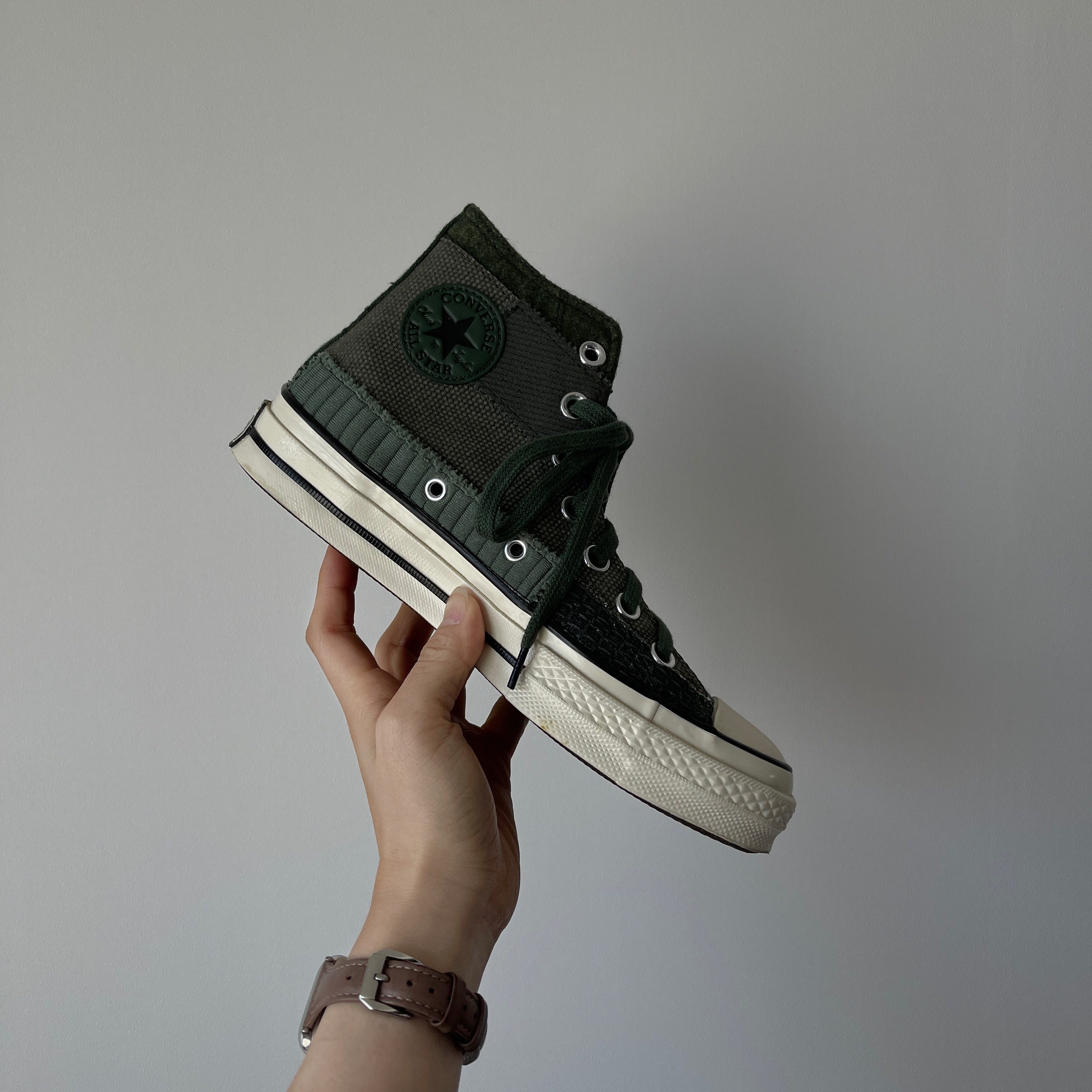 Converse Mono Patchwork Chuck 70 High Forest Egret 착용 스타일