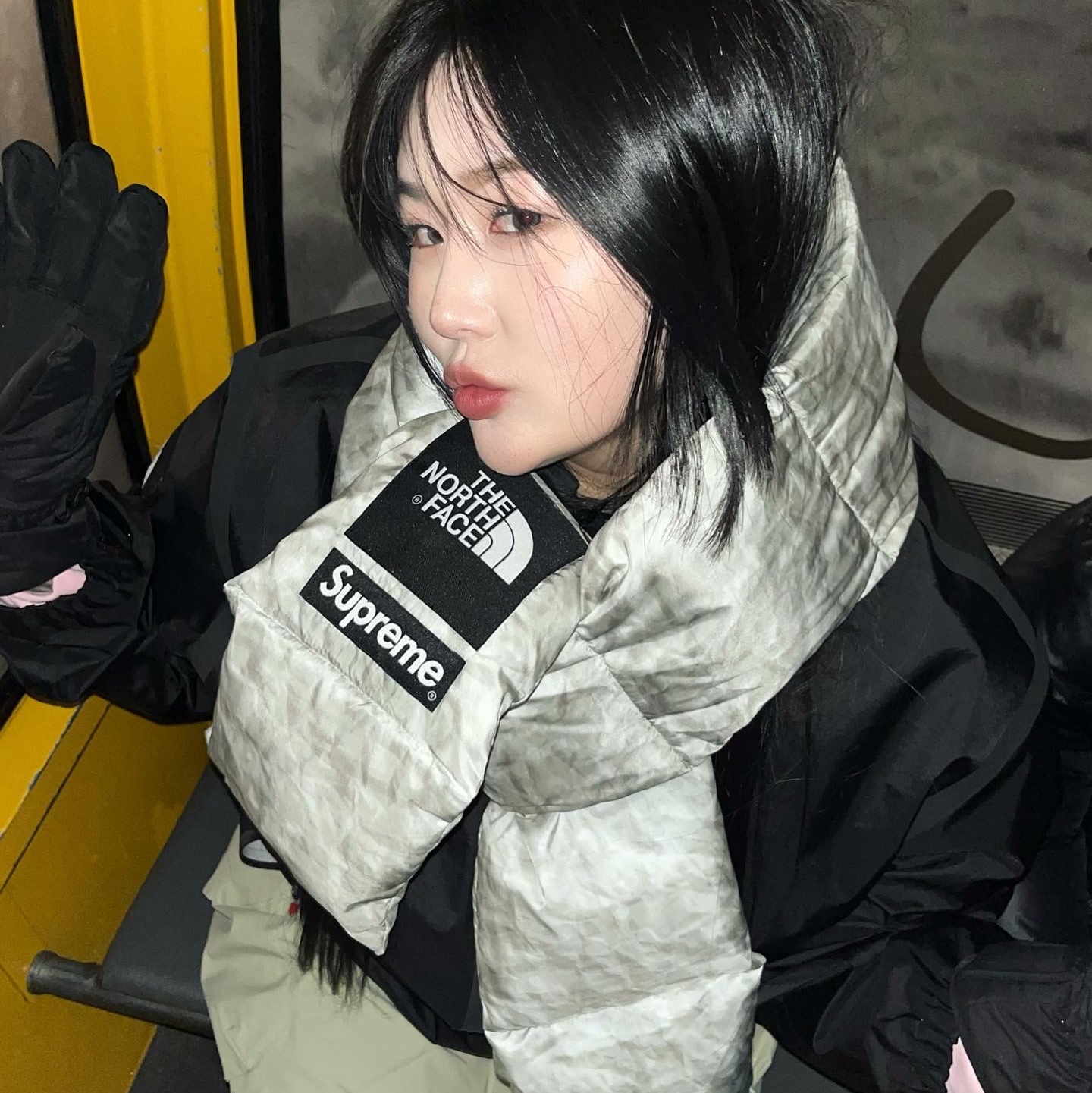 Supreme x The North Face Paper Print 700-Fill Down Scarf, Supreme x The North Face Summit Series Outer Tape Seam Coaches Jacket Black - 21SS 착용 스타일