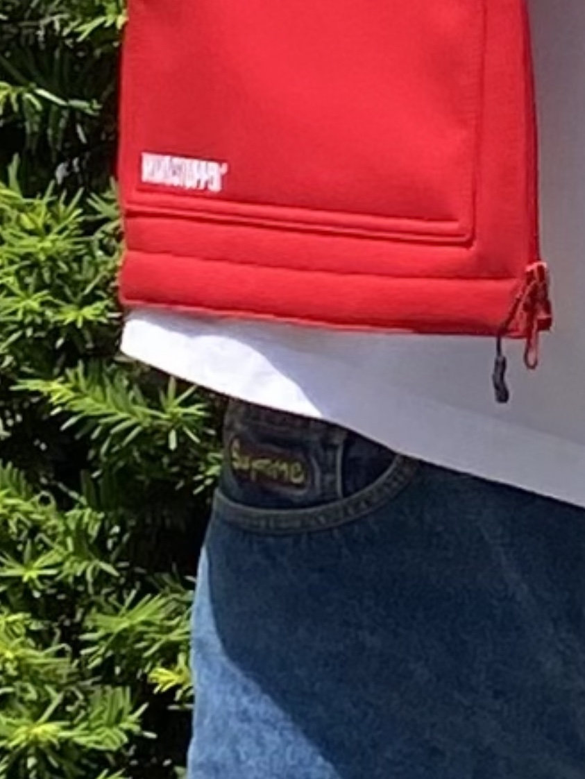 Supreme New Era Metallic Arc Beanie Red - 23SS, Supreme Windstopper Work Vest Red - 22FW 착용 스타일 - 4