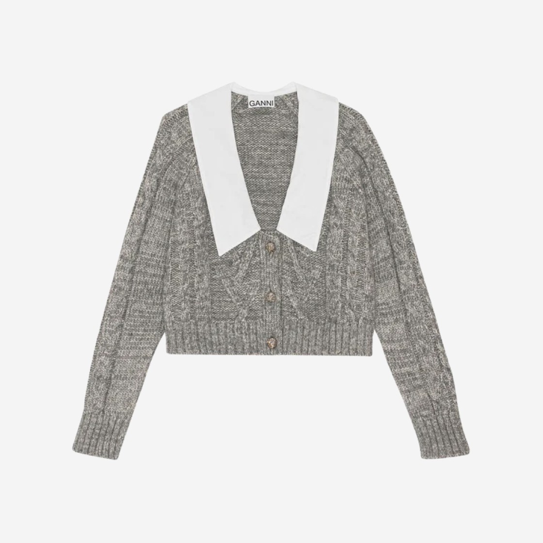 (W) Ganni Chunky Cable Cardigan High Rise 상세 이미지 1