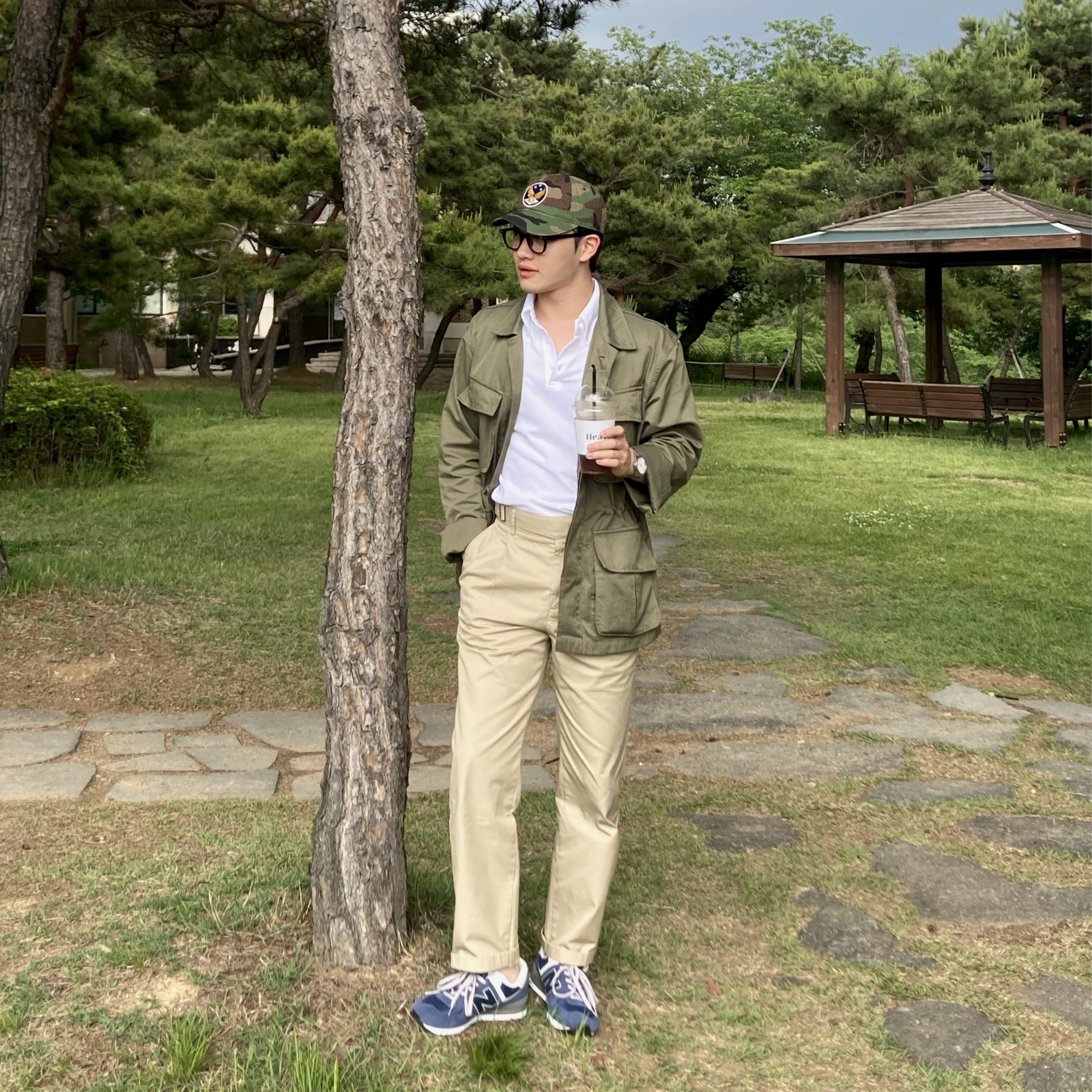 더블알엘 가먼트 다잉 트윌 볼캡 카모플라주 착용 스타일 - 1