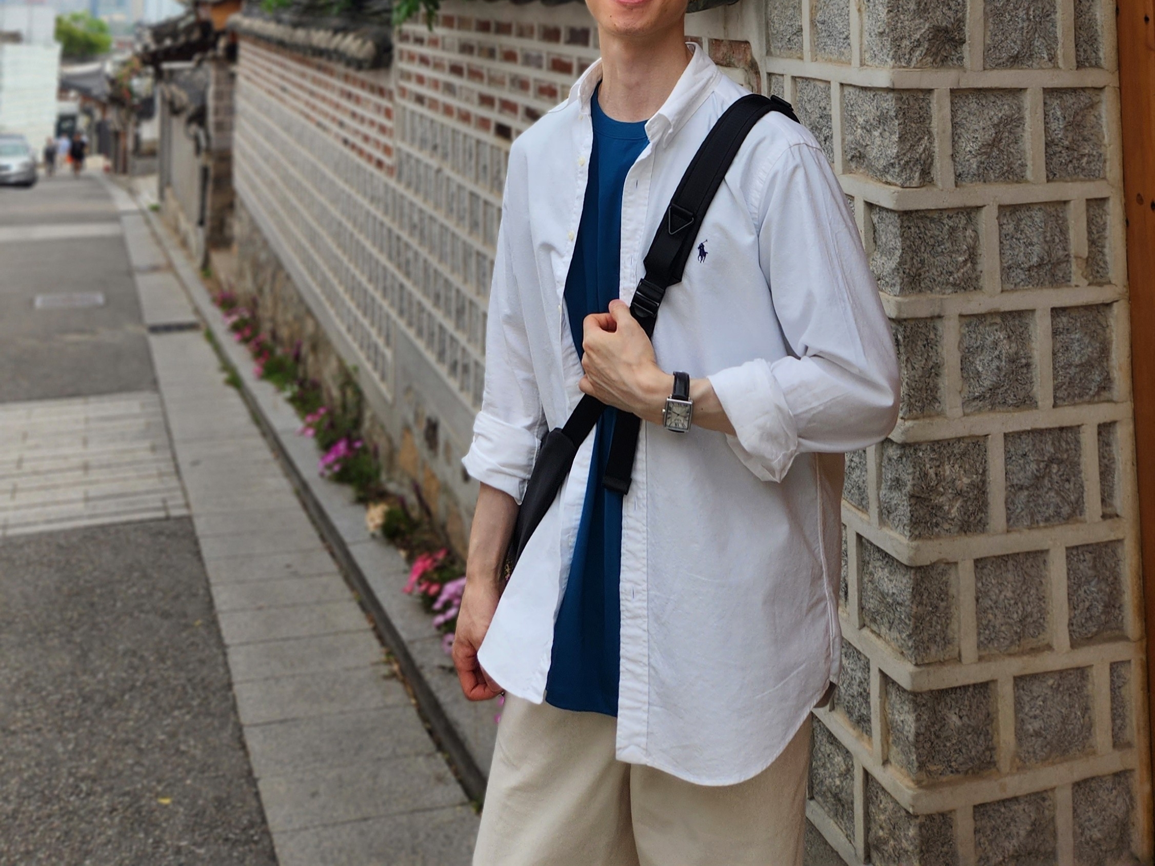 [30% 적립] Polo Ralph Lauren Classic Fit Garment Dyed Oxford Shirt White 착용 스타일