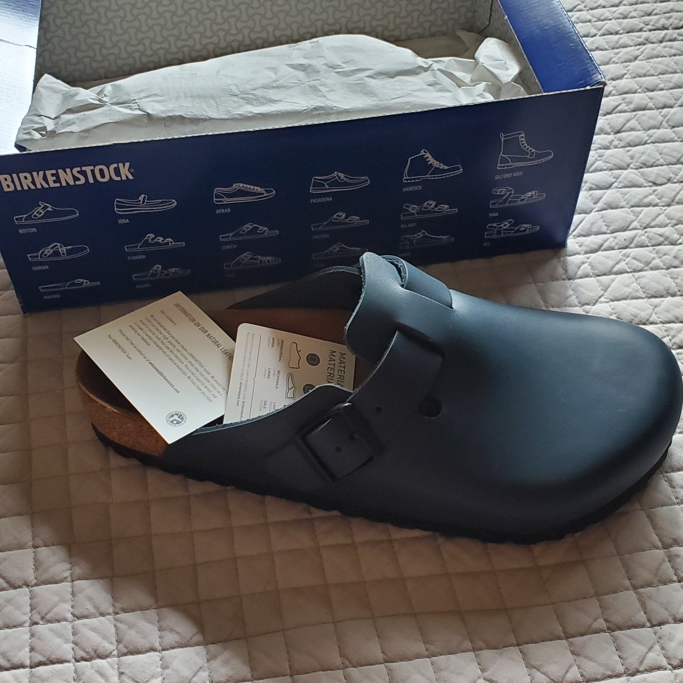 Birkenstock Boston Leather Blue - Regular 착용 스타일