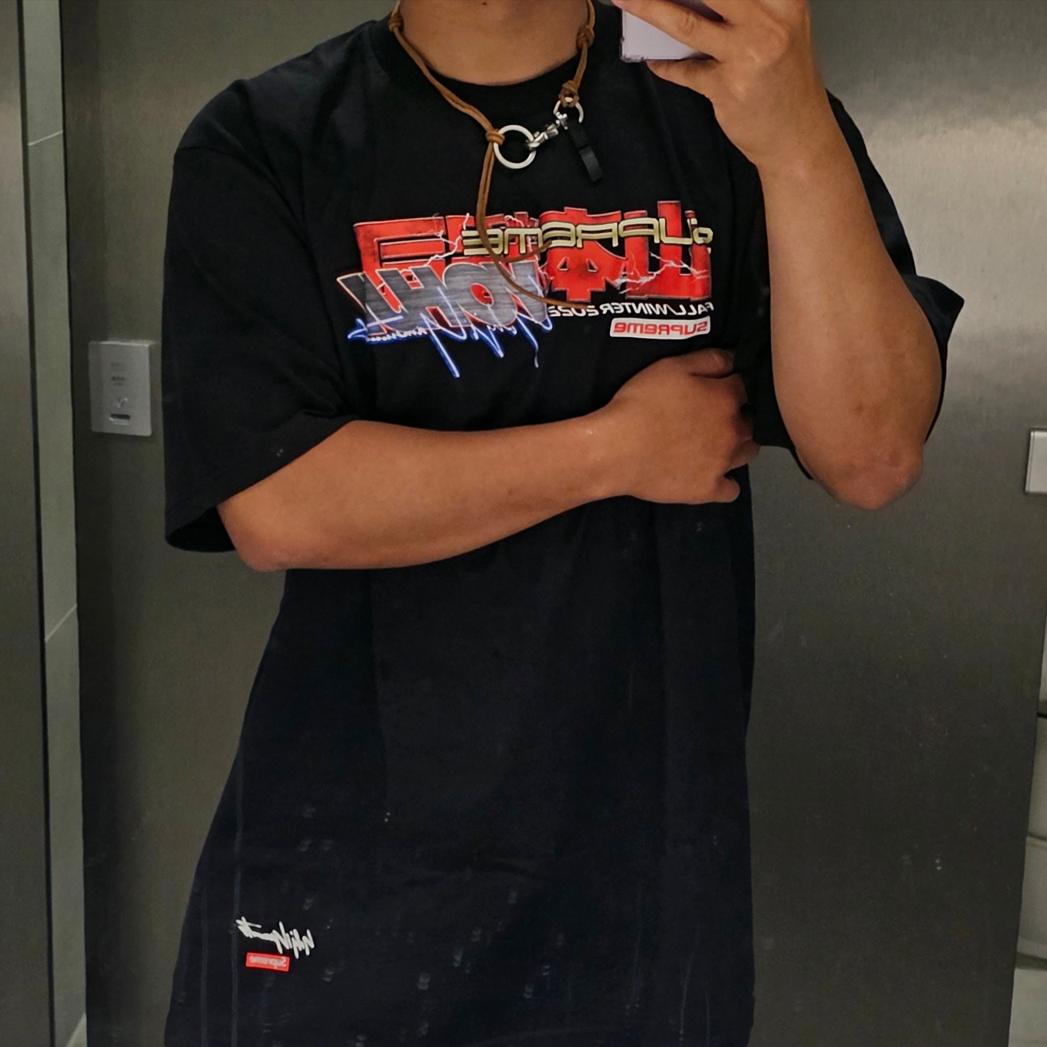 Supreme x Yohji Yamamoto Tekken T-Shirt Black - 22FW, Our Legacy Ladon Leather Keychain Natural 착용 스타일