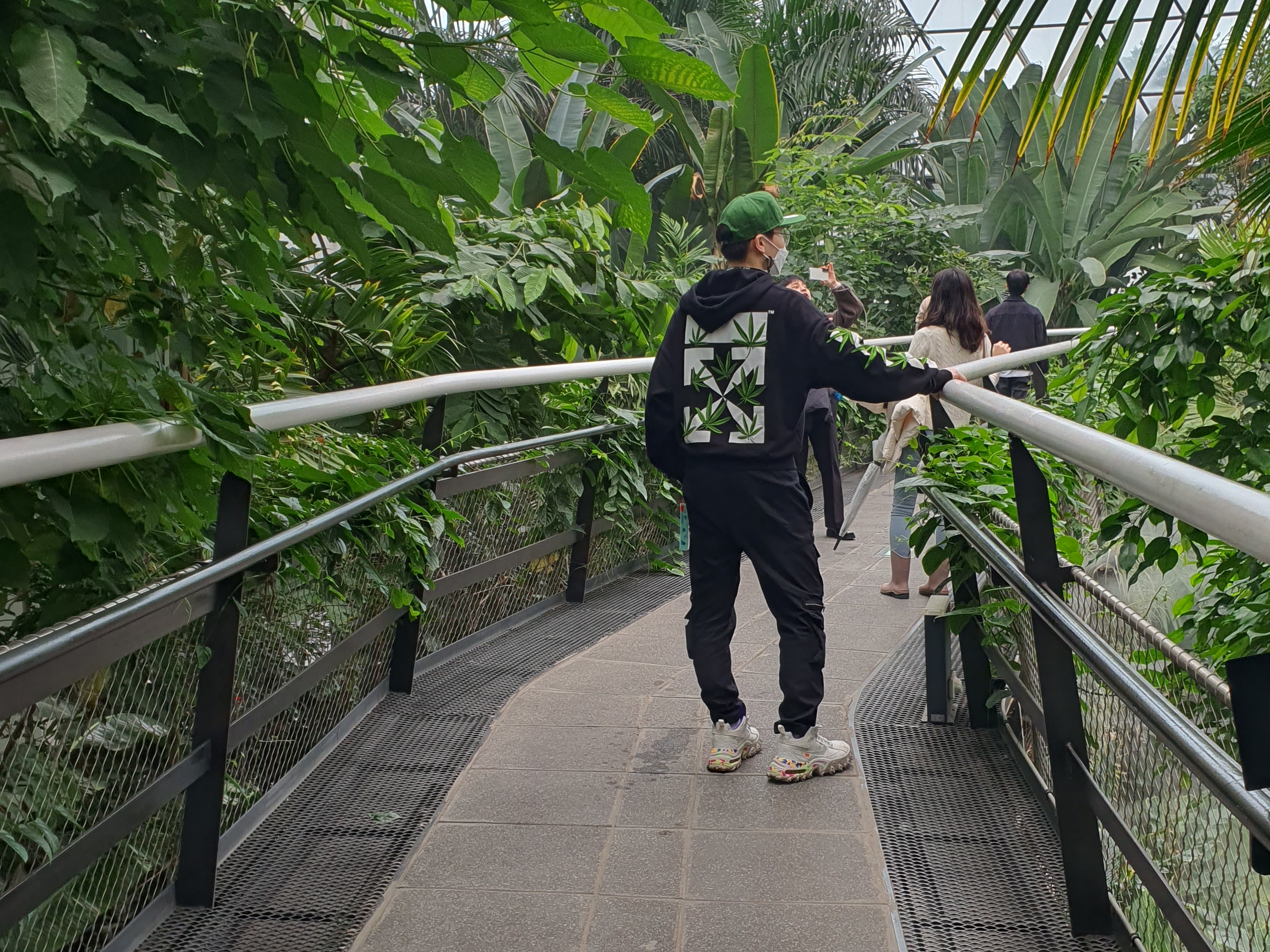 Off-White Weed Arrow Oversized Hoodie Black, Nike x Off-White Terra Forma Summit White and Psychic Purple 착용 스타일