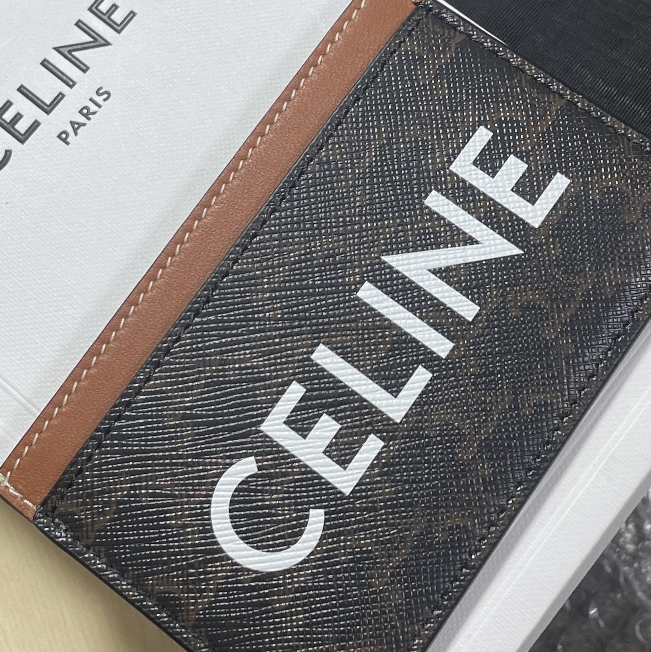 Celine Card Holder in Triomphe Canvas with Celine Print Tan 착용 스타일 - 2