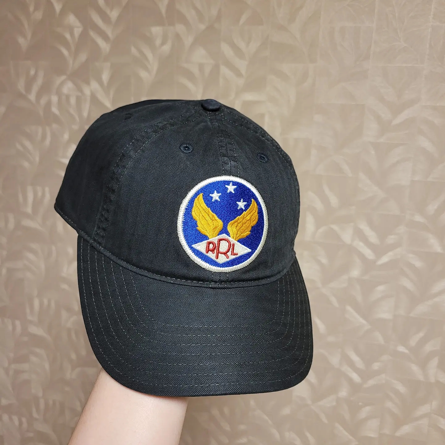 Double RL Garment Dyeing Twill Ball Cap Black 착용 스타일