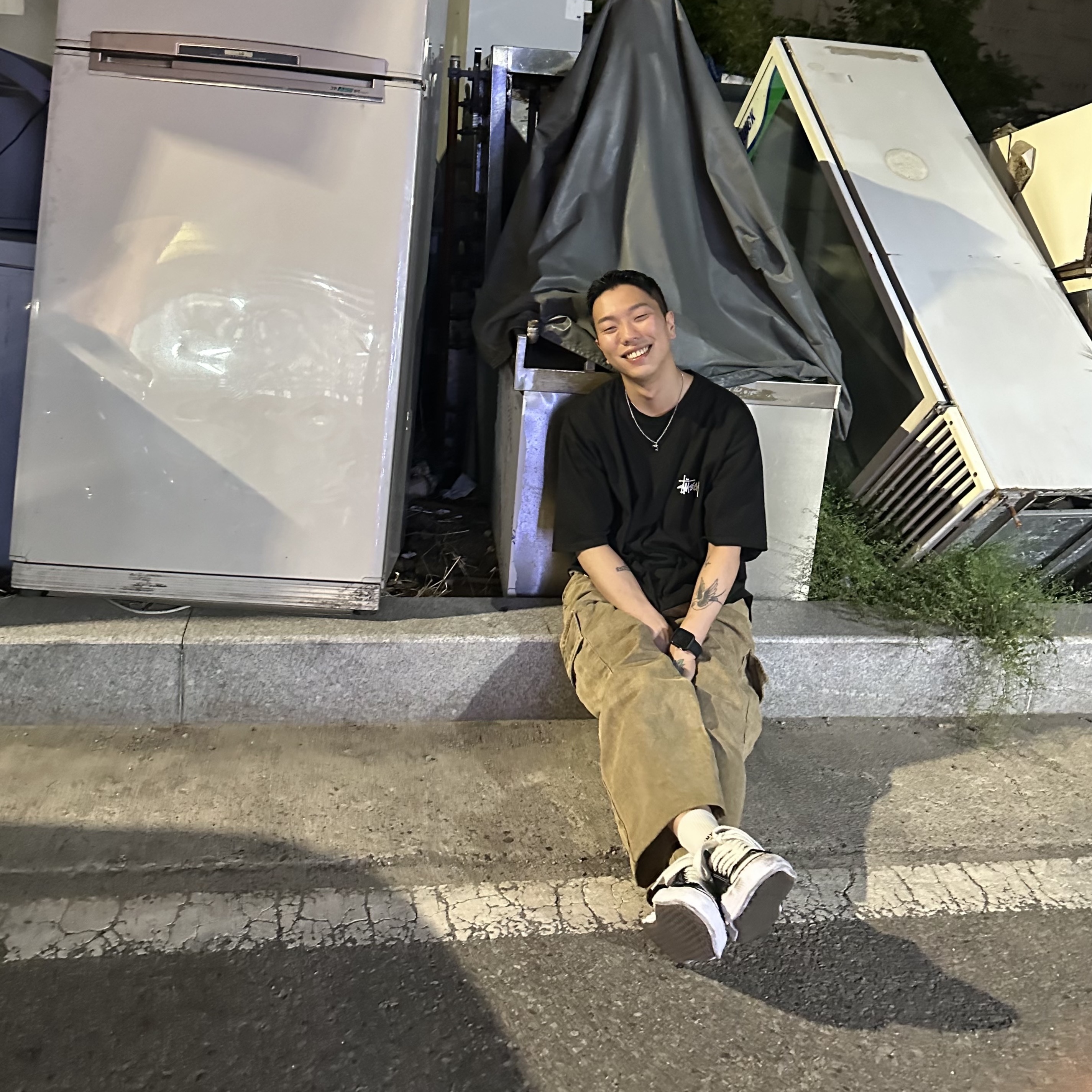 Maison Mihara Yasuhiro Peterson OG Sole Canvas Low Sneakers Black, Stussy Basic Stussy T-Shirt Black 2023 착용 스타일 - 1