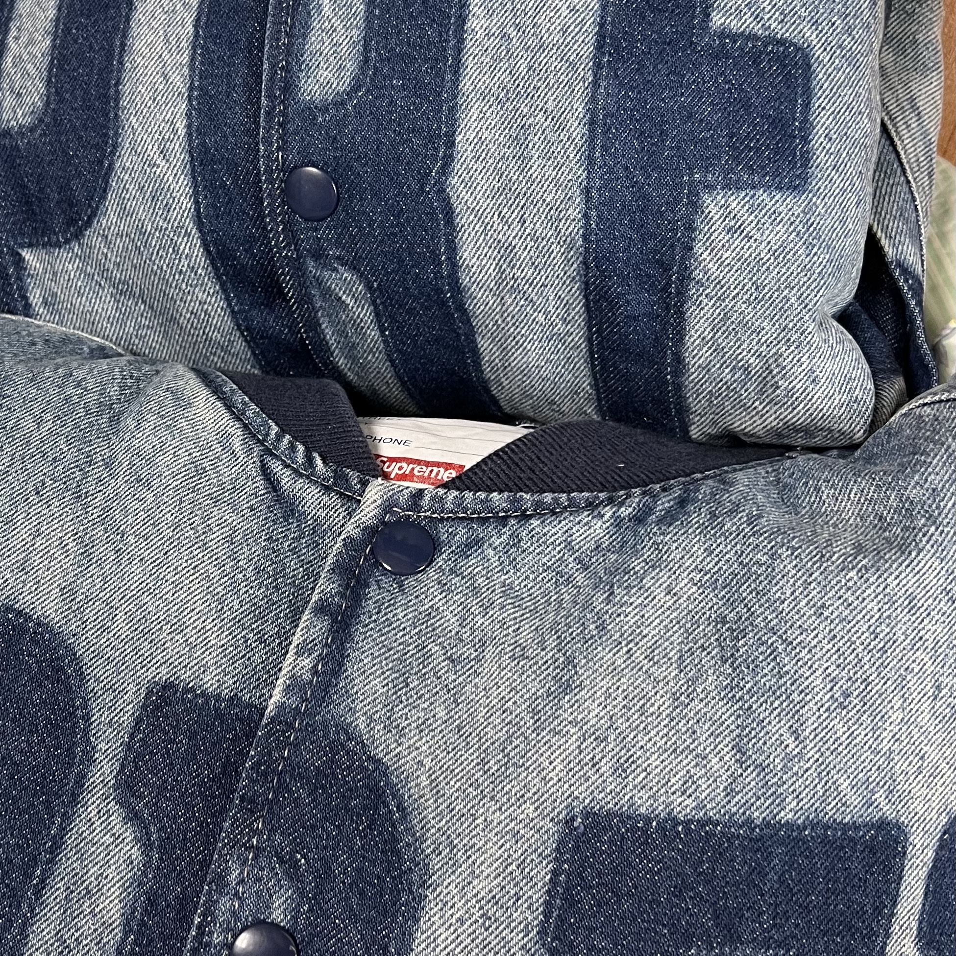 Supreme Washed Knockout Denim Varsity Jacket Washed Blue - 23SS 착용 스타일