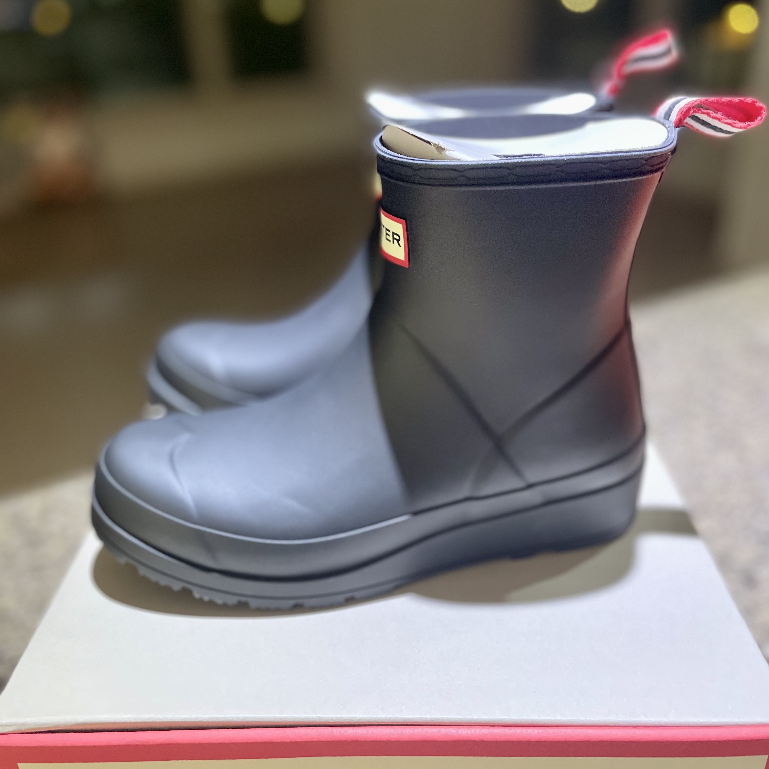 (W) Hunter Play Short Rain Boots Black 착용 스타일