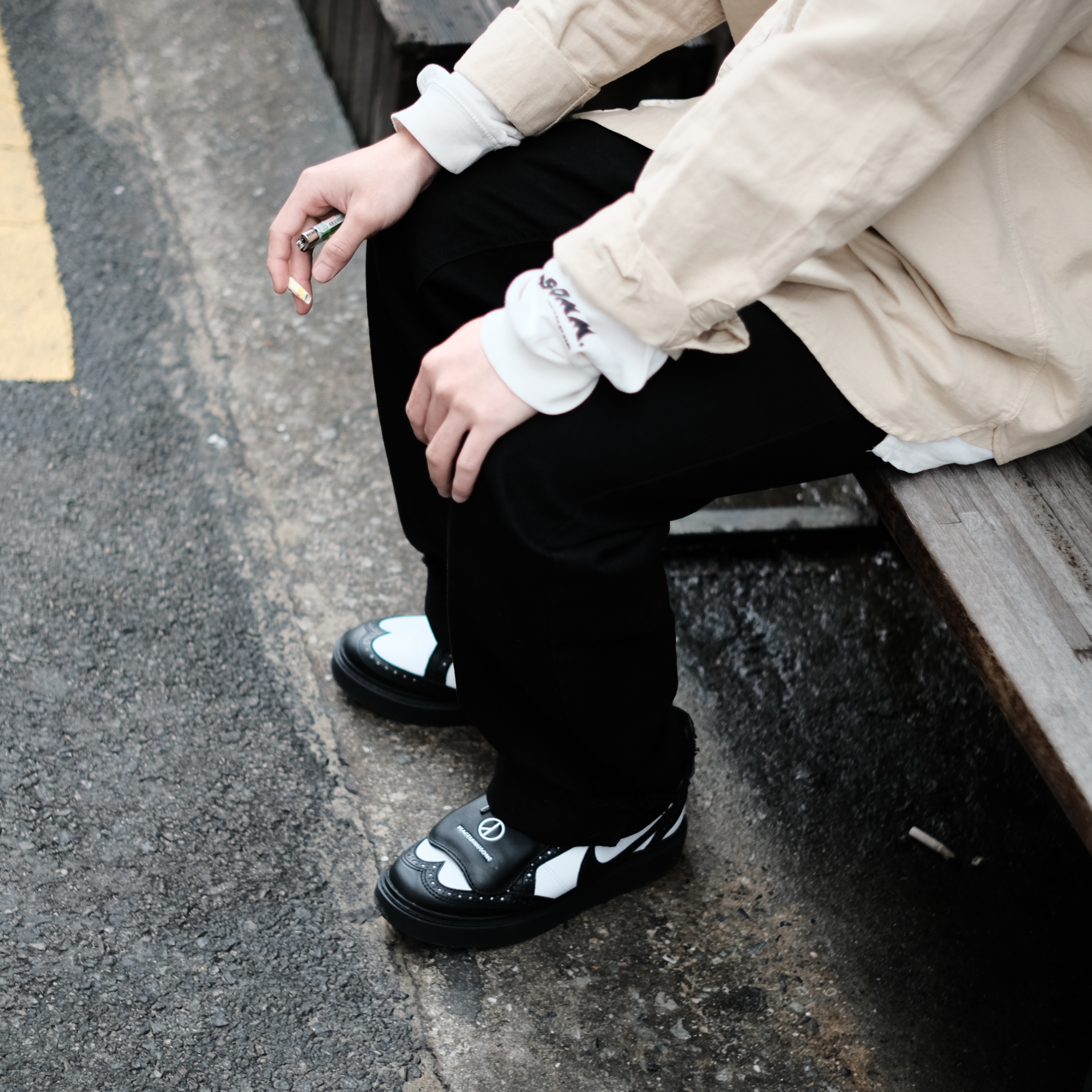 Nike x Peaceminusone Kwondo1 Black and White 착용 스타일 - 3