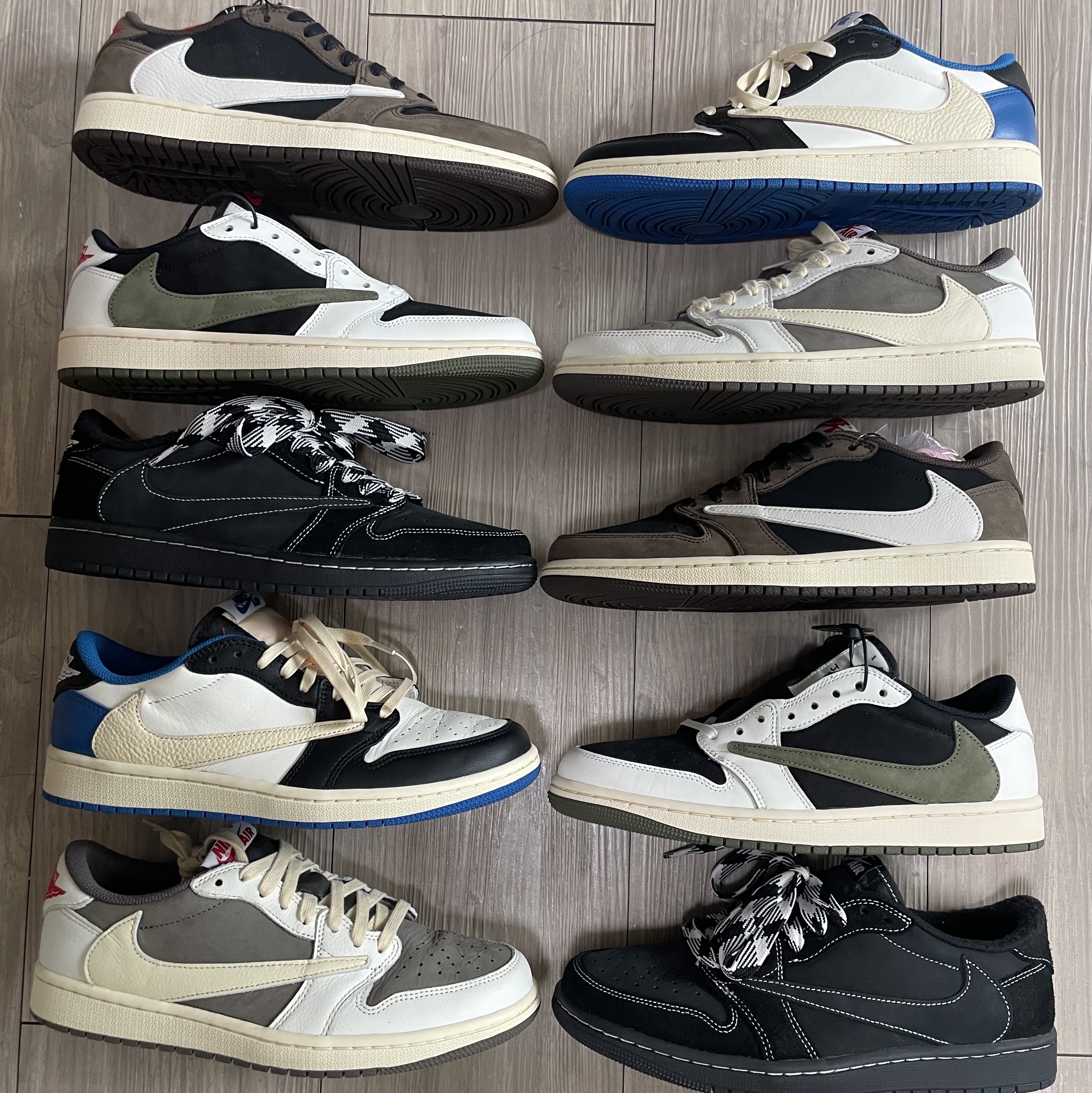 Jordan 1 x Travis Scott Retro Low OG SP Mocha, Jordan 1 x Travis Scott x Fragment Retro Low OG SP Military Blue 착용 스타일 - 1