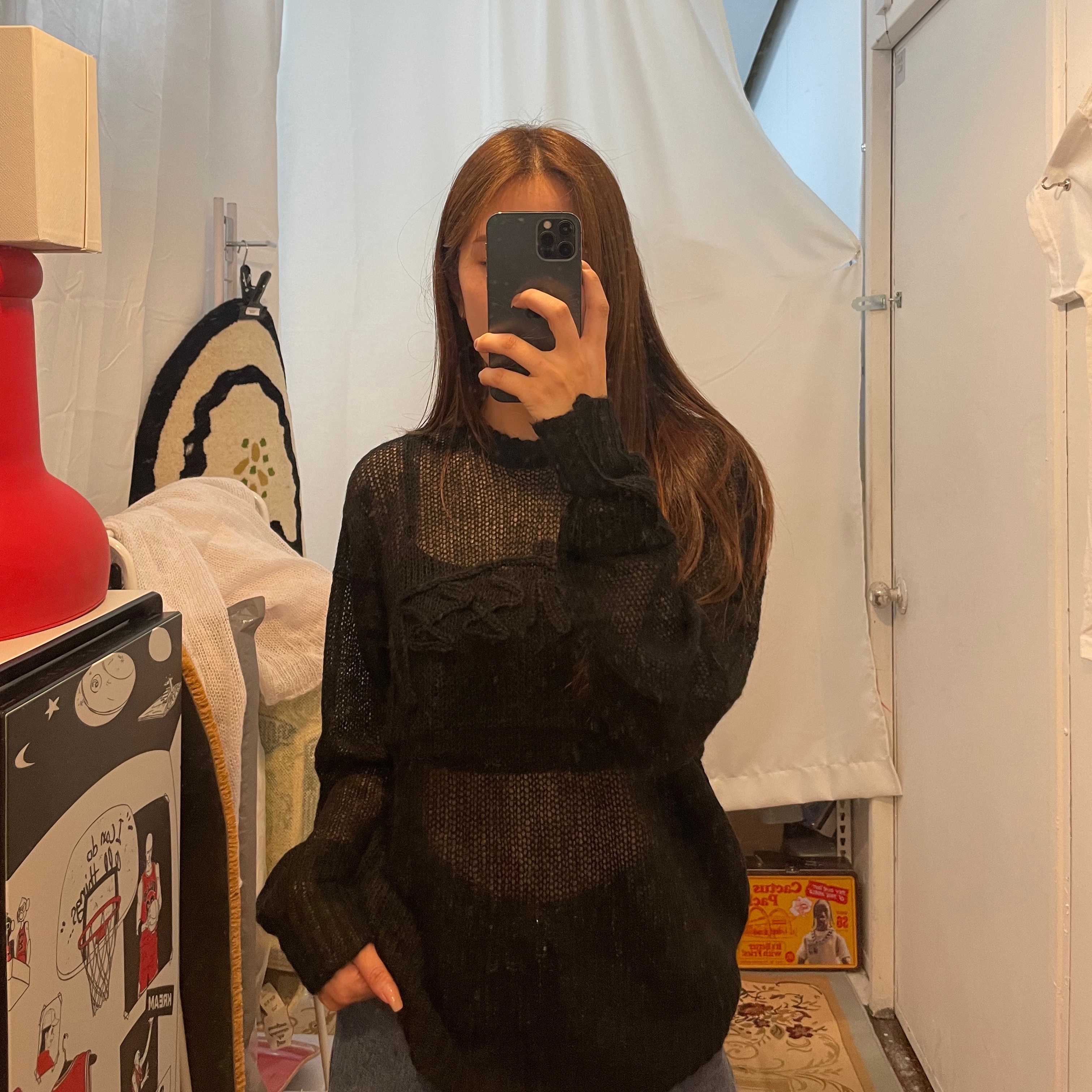 Stussy Loose Knit Logo Sweater Black 착용 스타일