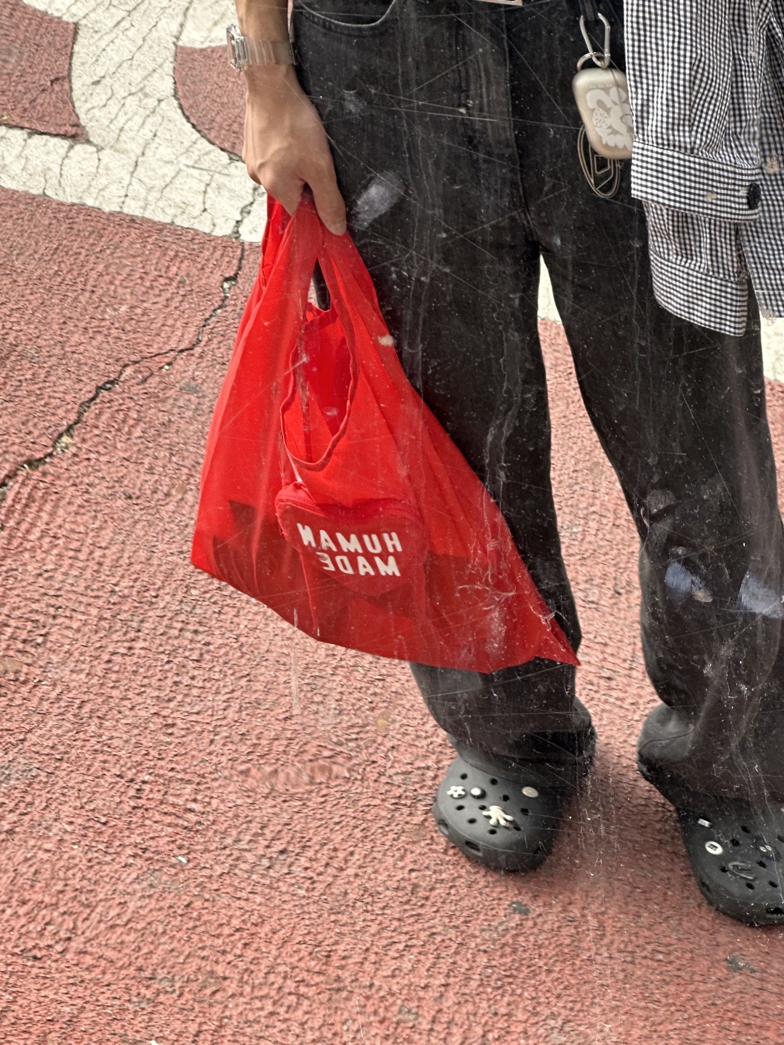 Human Made Packable Nylon Tote Bag Red, Diesel Holy B Logo Keyring Black 착용 스타일