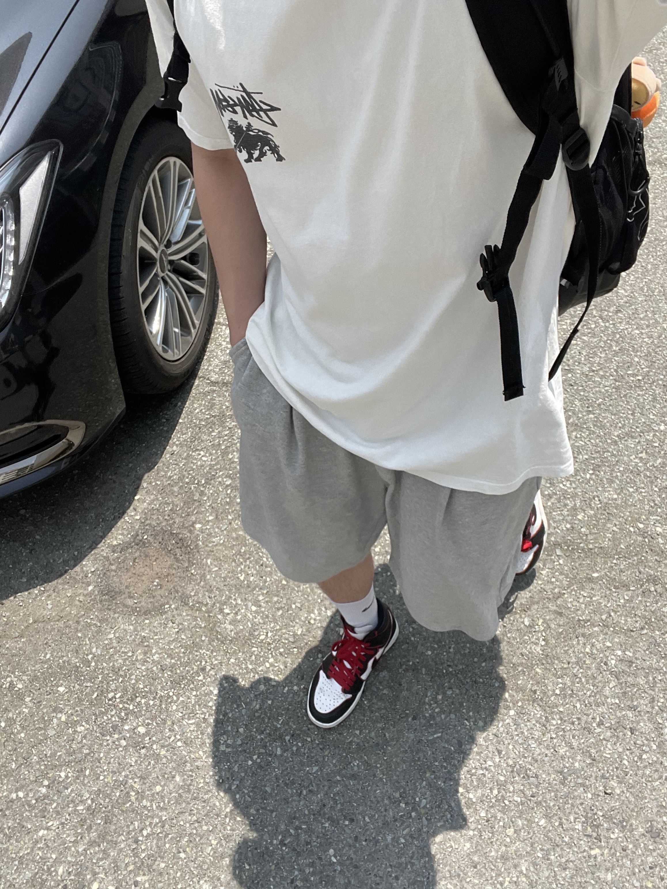Jordan 1 Retro High OG Bloodline, Stussy Lion Dot Pigment Dyed T-Shirt Natural 착용 스타일