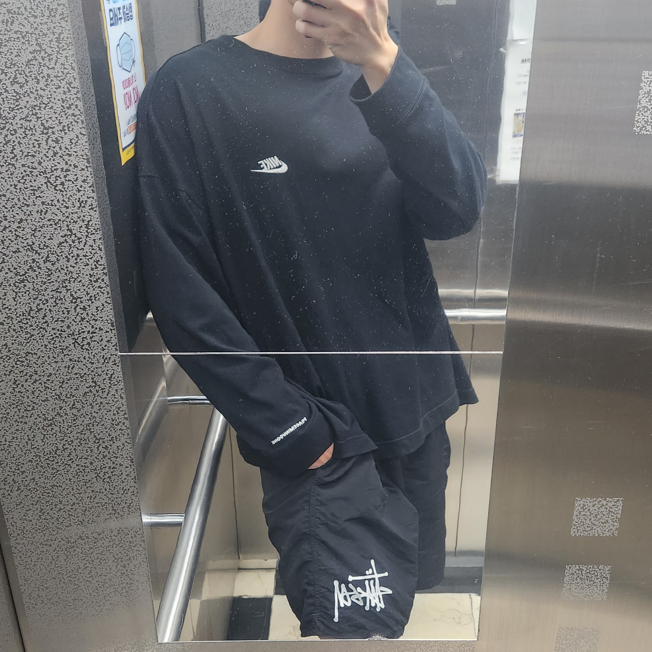 Stussy Big Basic Water Shorts Black, Nike x Peaceminusone LS T-Shirt Black (DR0098-010) 착용 스타일