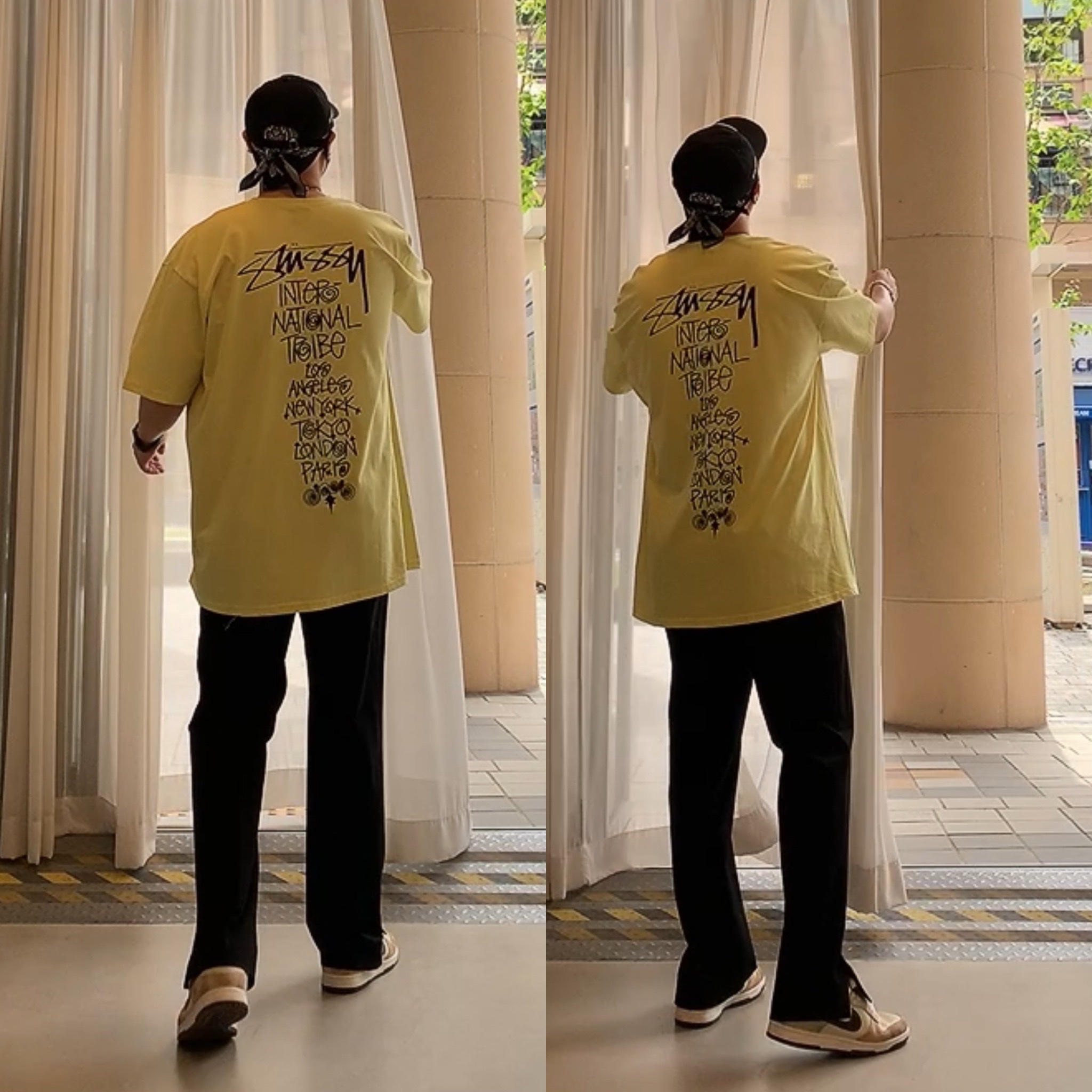 Stussy Tribe Stack T-Shirt Yellow, Nike Dunk Low Retro PRM Cheetah 착용 스타일