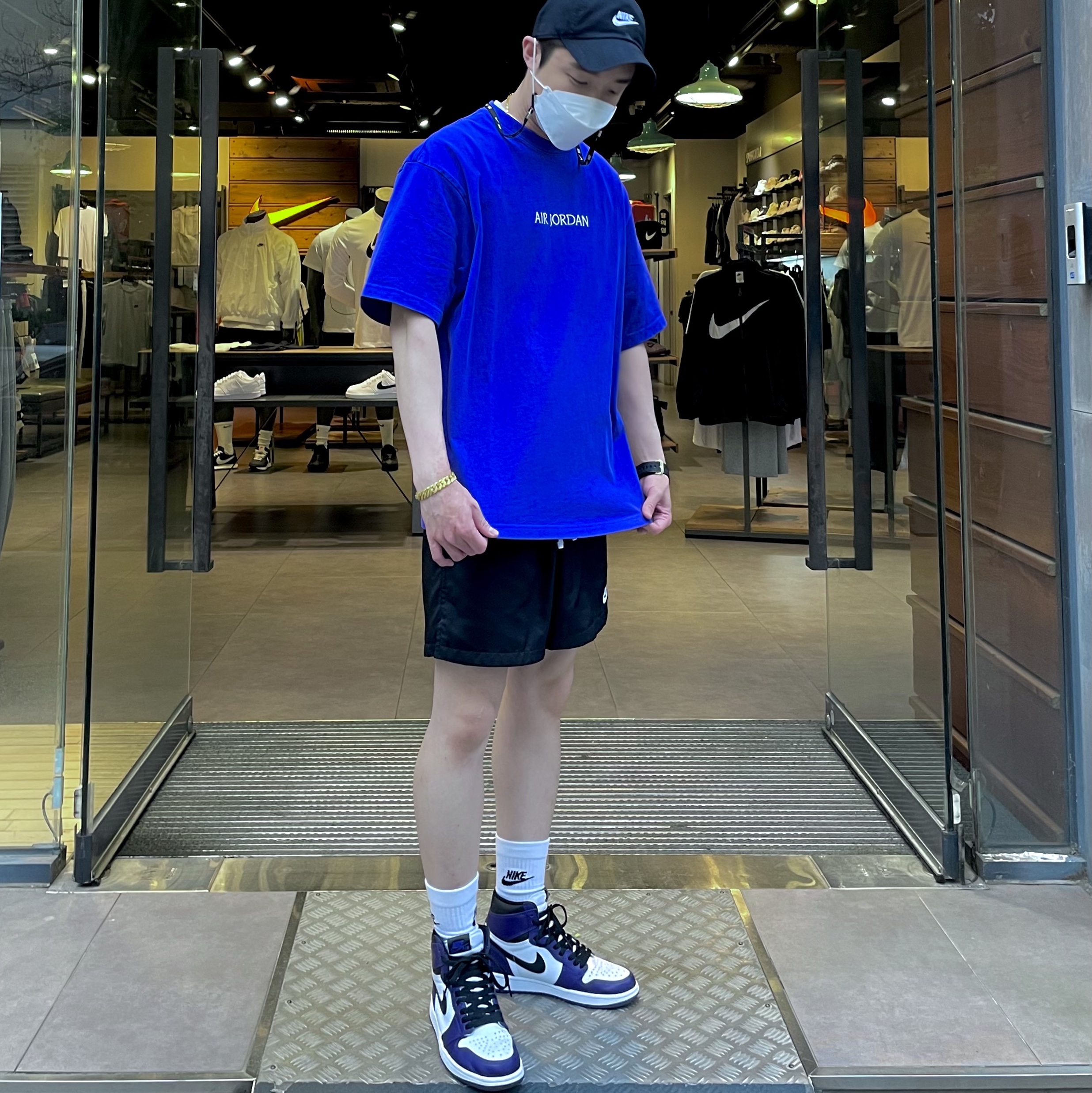 Jordan 1 Retro High OG Court Purple 2020, Jordan x Wordmark T-Shirt Dark Concord - Asia 착용 스타일