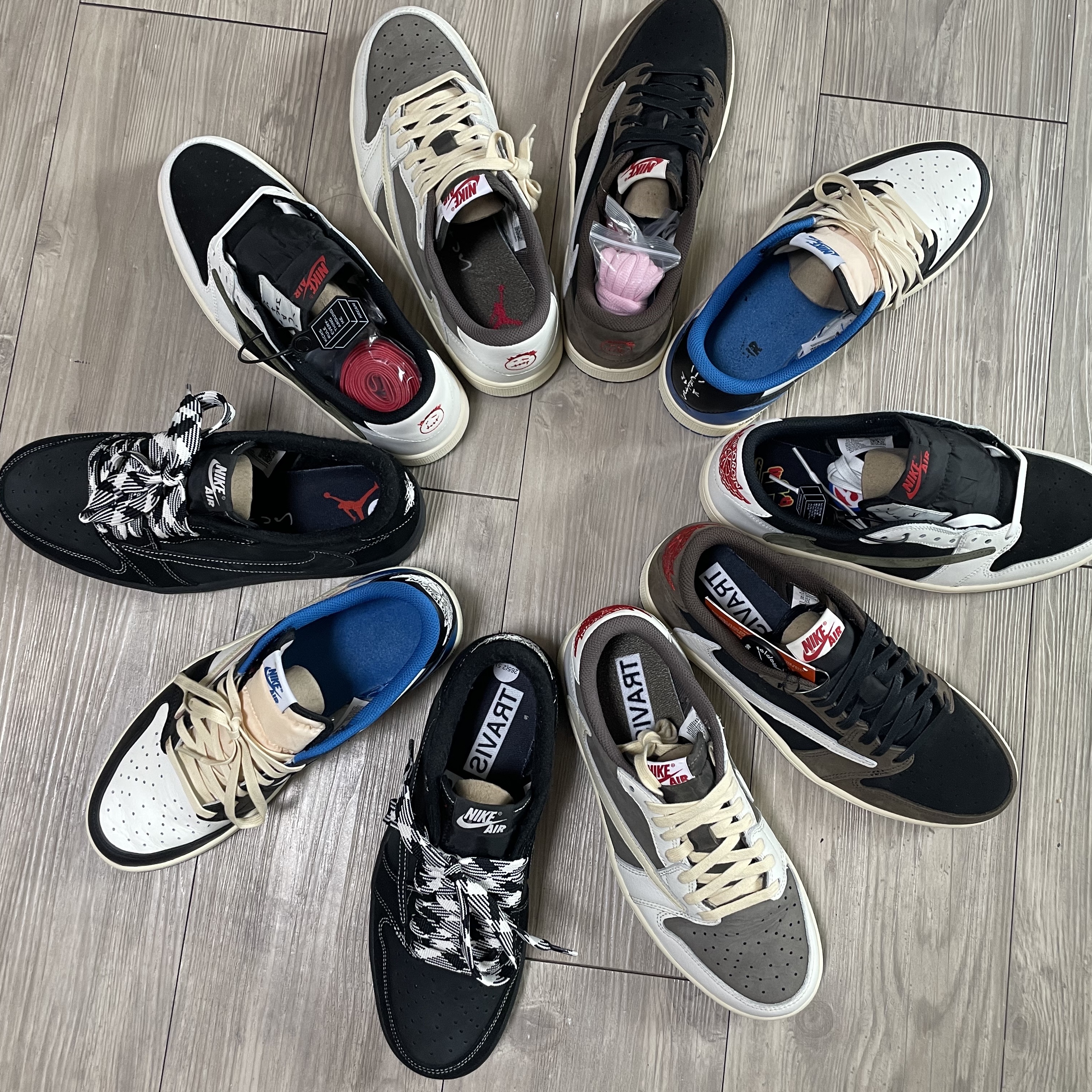 Jordan 1 x Travis Scott Retro Low OG SP Mocha, Jordan 1 x Travis Scott x Fragment Retro Low OG SP Military Blue 착용 스타일 - 3