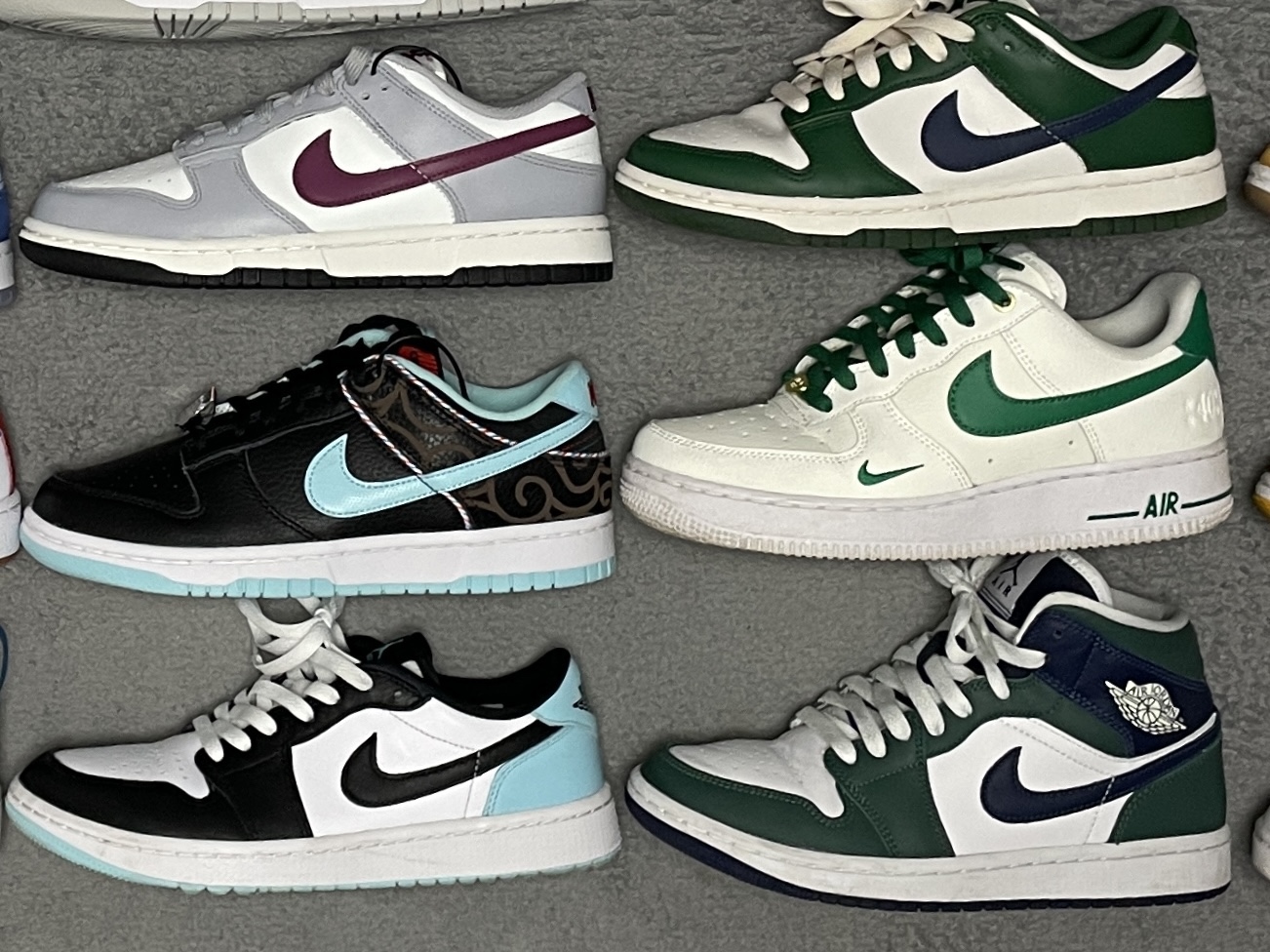 (W) Nike Dunk Low Wolf Grey Rosewood, Nike Dunk Low Retro SE Barber Shop Black 착용 스타일