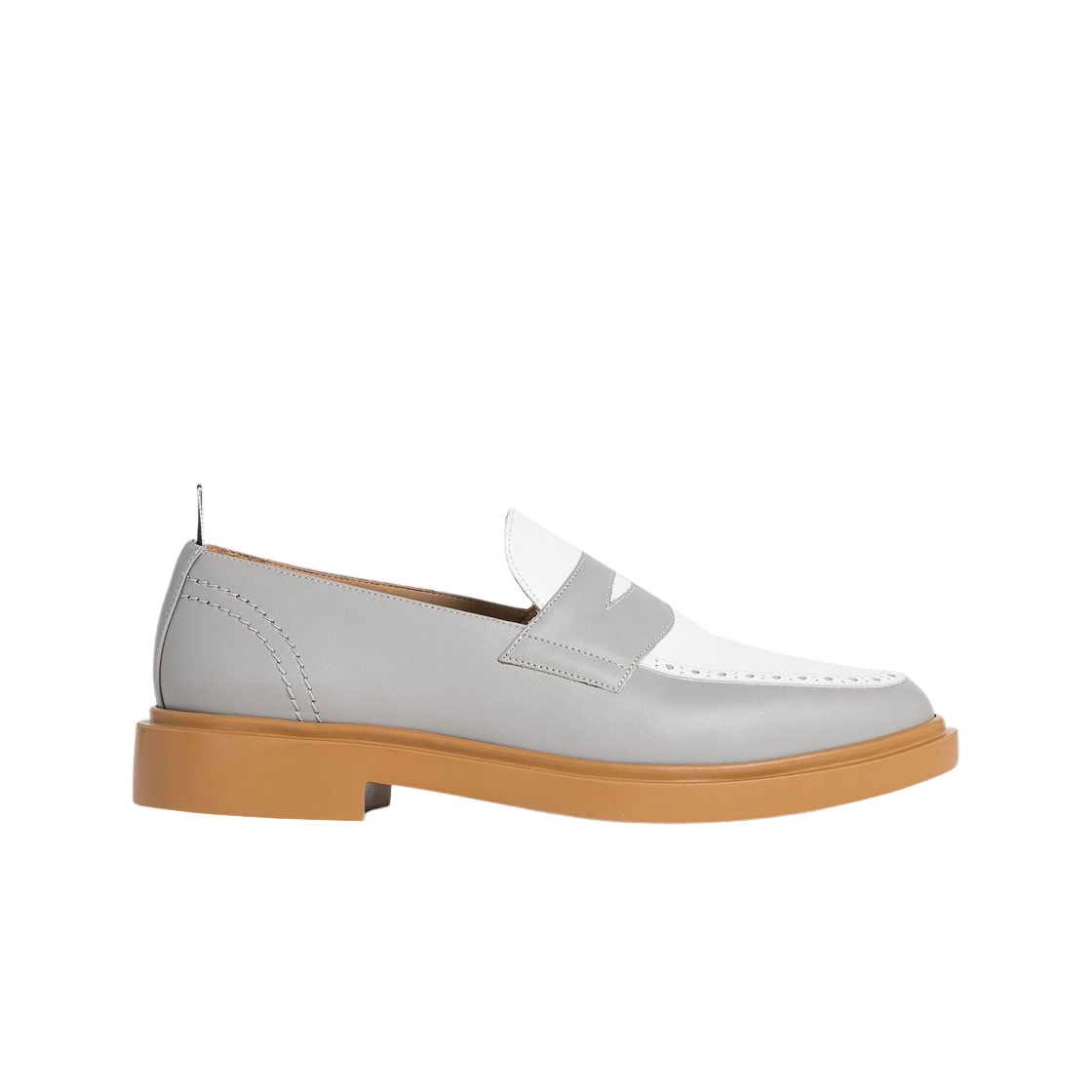 MFL090B-05584-133 Thom Browne Vitello Calf Leather Penny Loafer Grey White