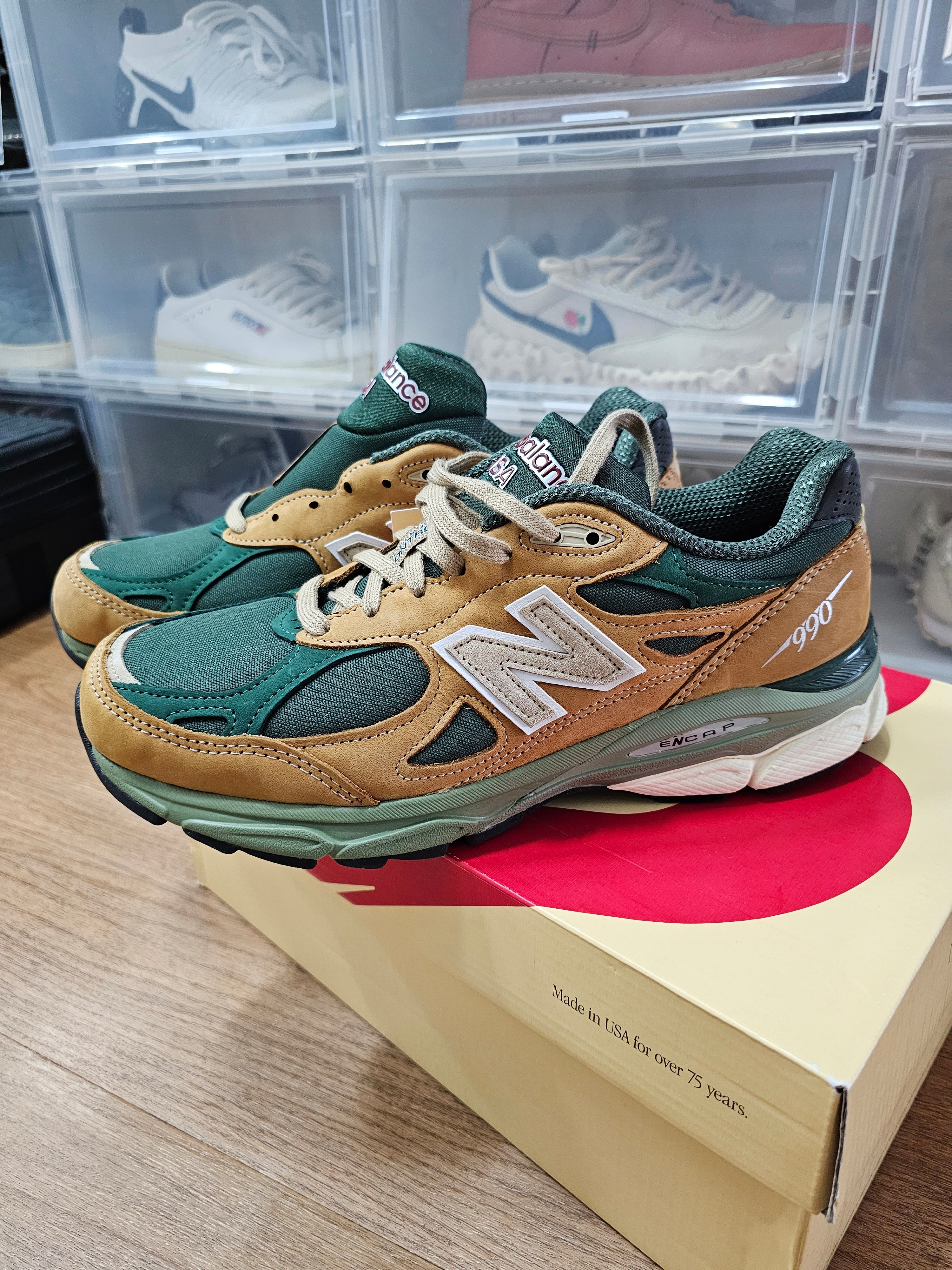 뉴발란스 990v3 메이드 인 USA 탄 그린 착용 스타일 - 1