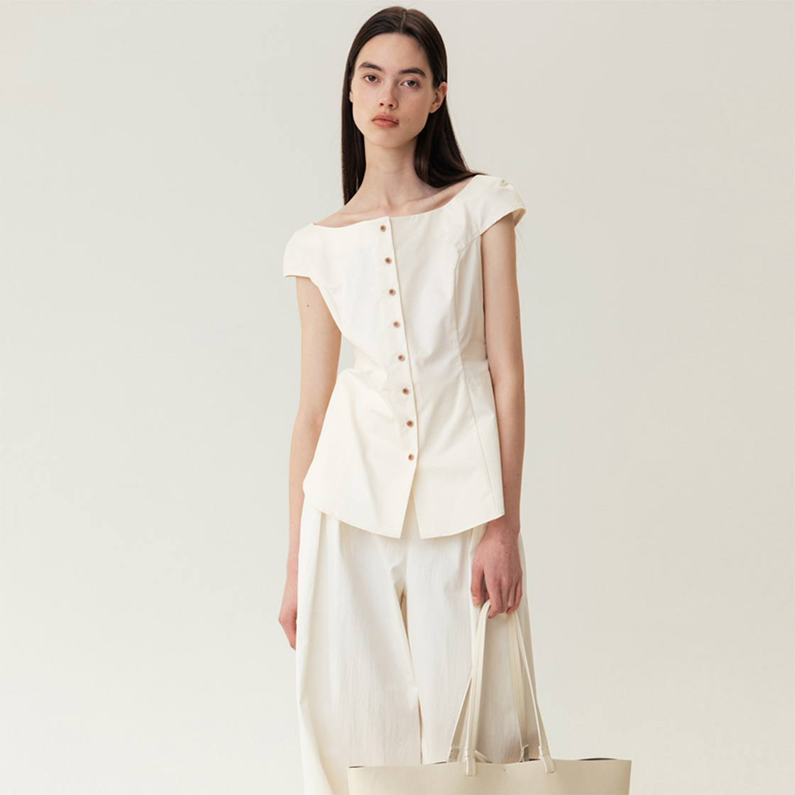킨더살몬 우먼 보트넥 블라우스 크림(Kindersalmon Women Boat-Neck Blouse Cream) - 3